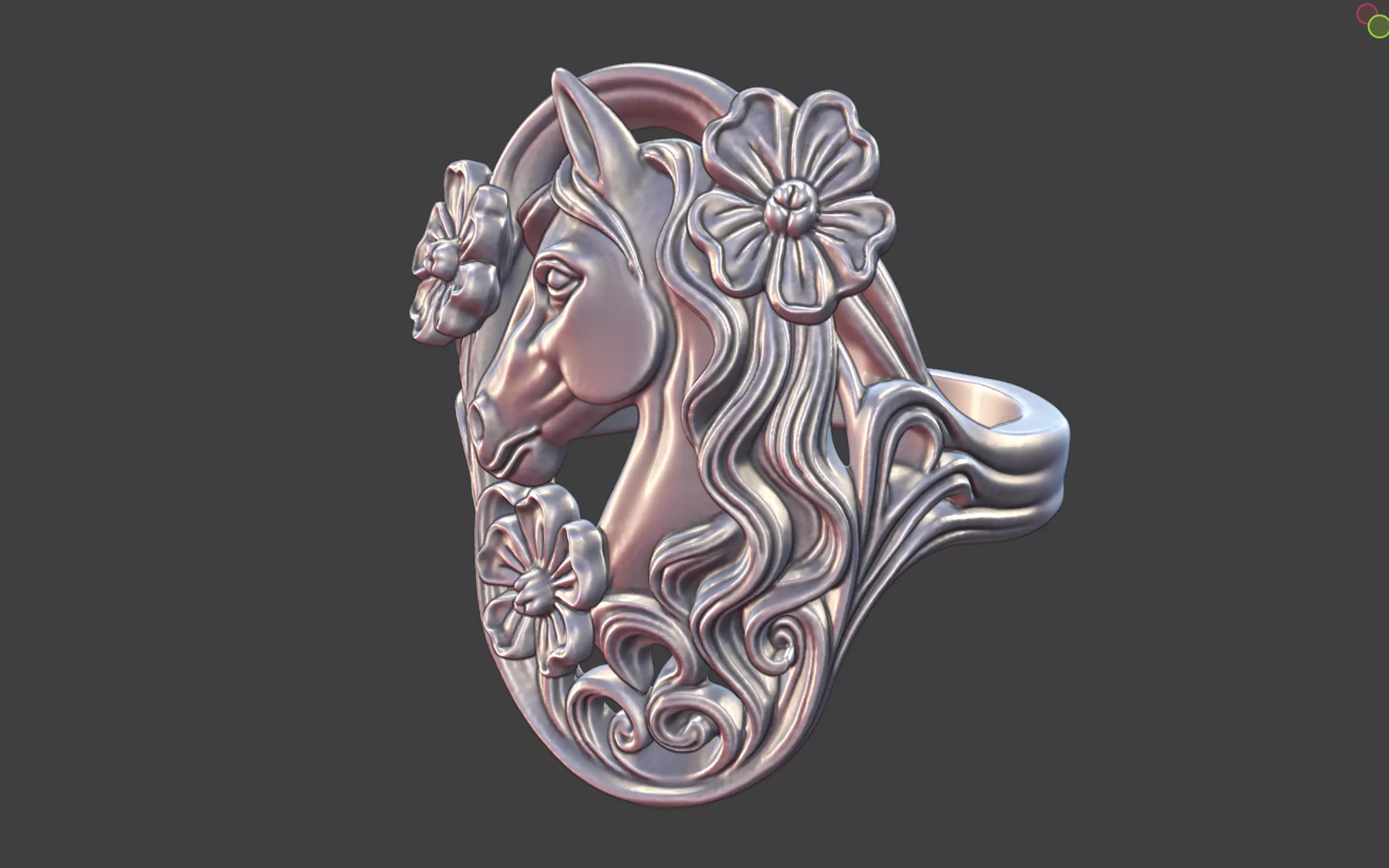 art nouveau floral horse ring nature inspired 3D print model