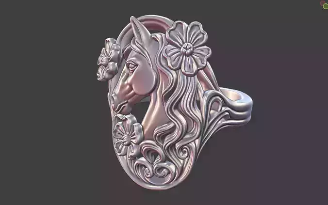 art nouveau floral horse ring nature inspired