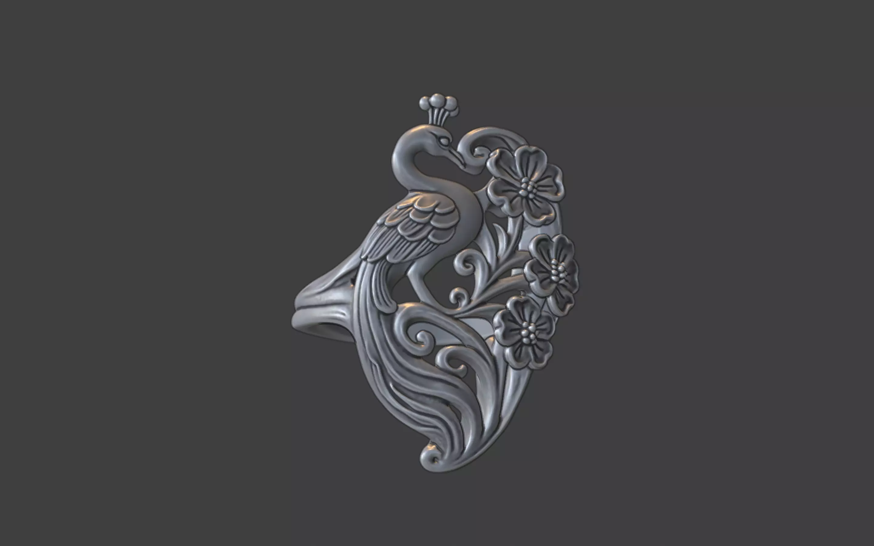 art nouveau floral peacock ring nature inspired 3D print model_20