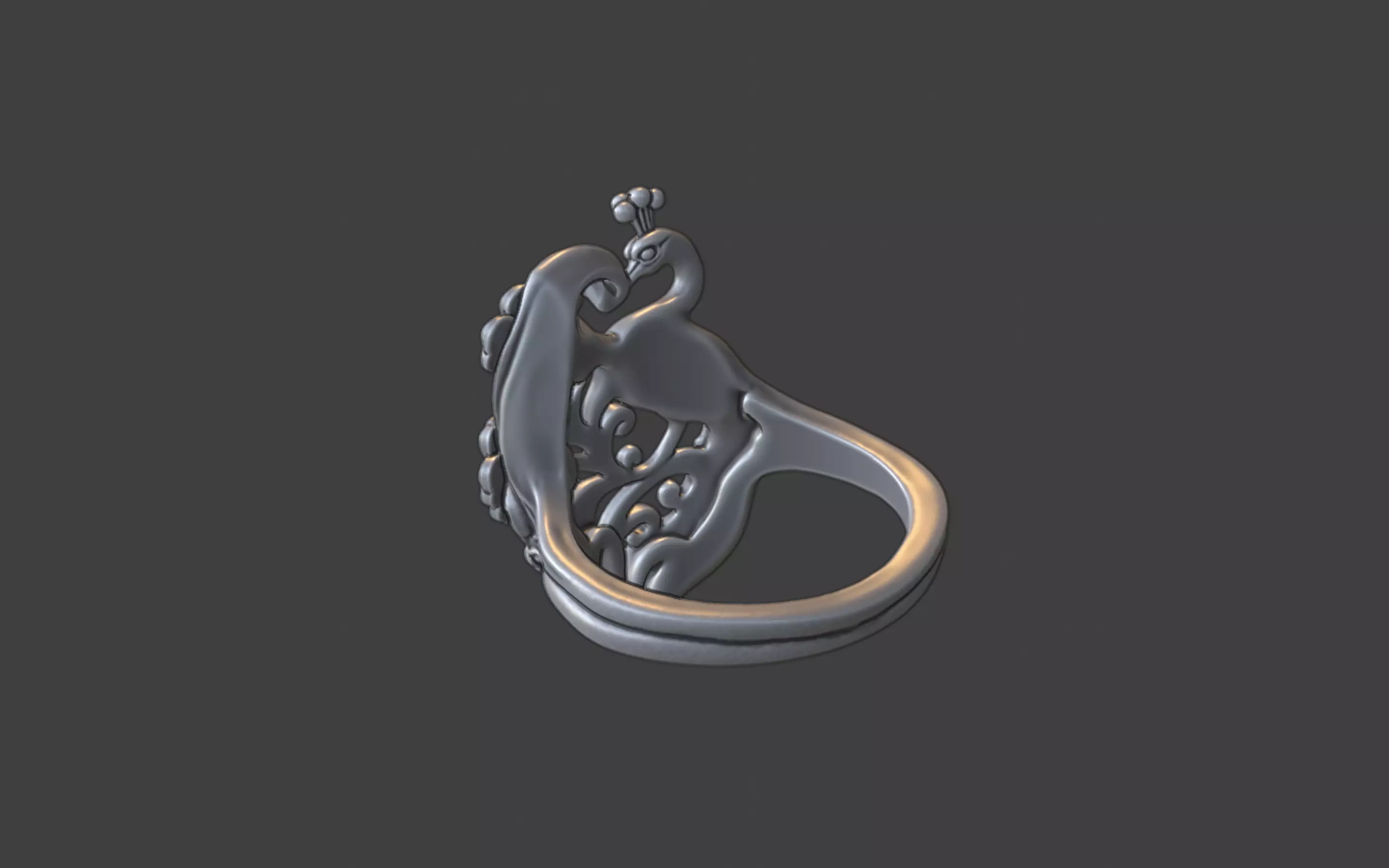 art nouveau floral peacock ring nature inspired 3D print model_4
