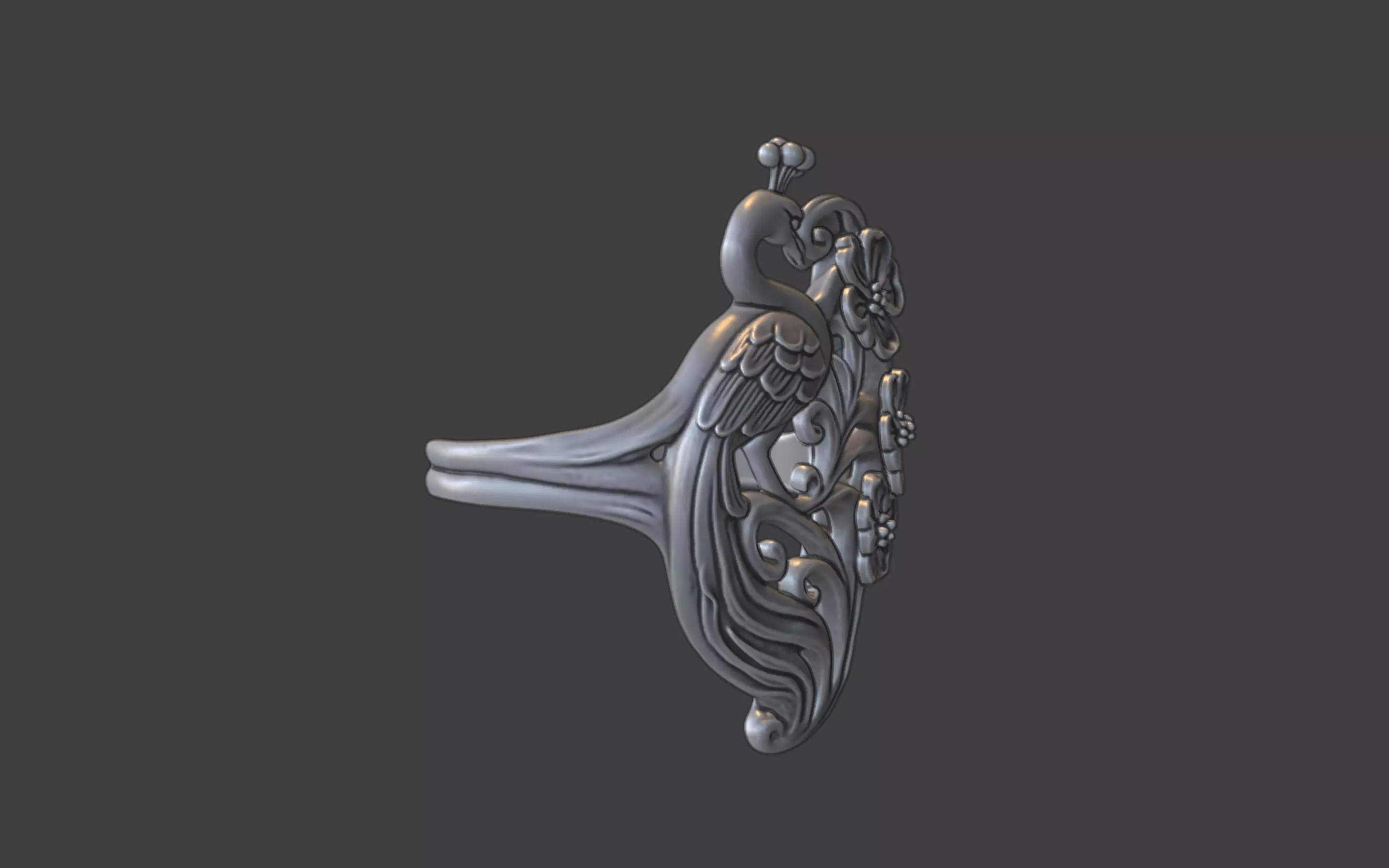 art nouveau floral peacock ring nature inspired 3D print model_8