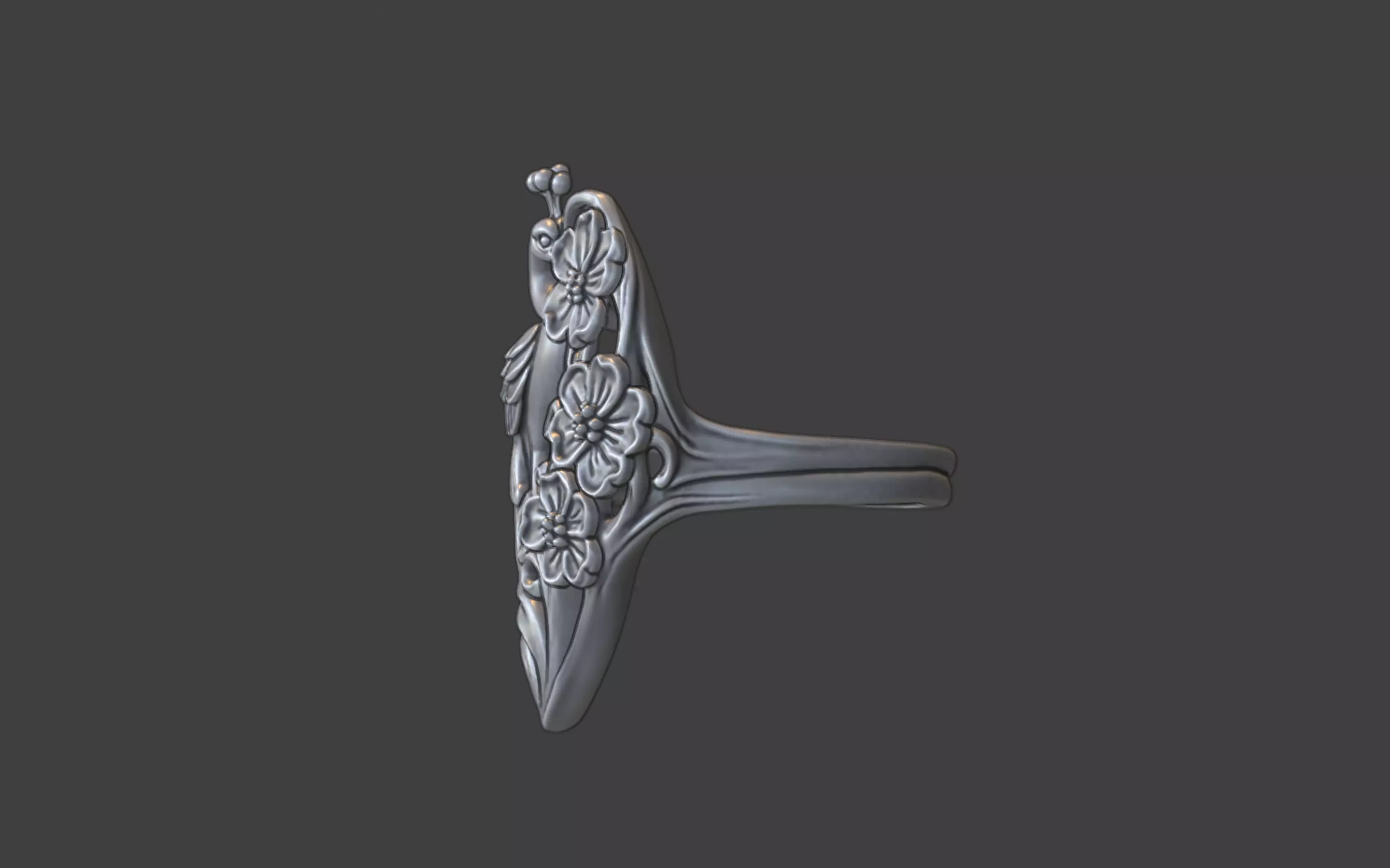 art nouveau floral peacock ring nature inspired 3D print model_2