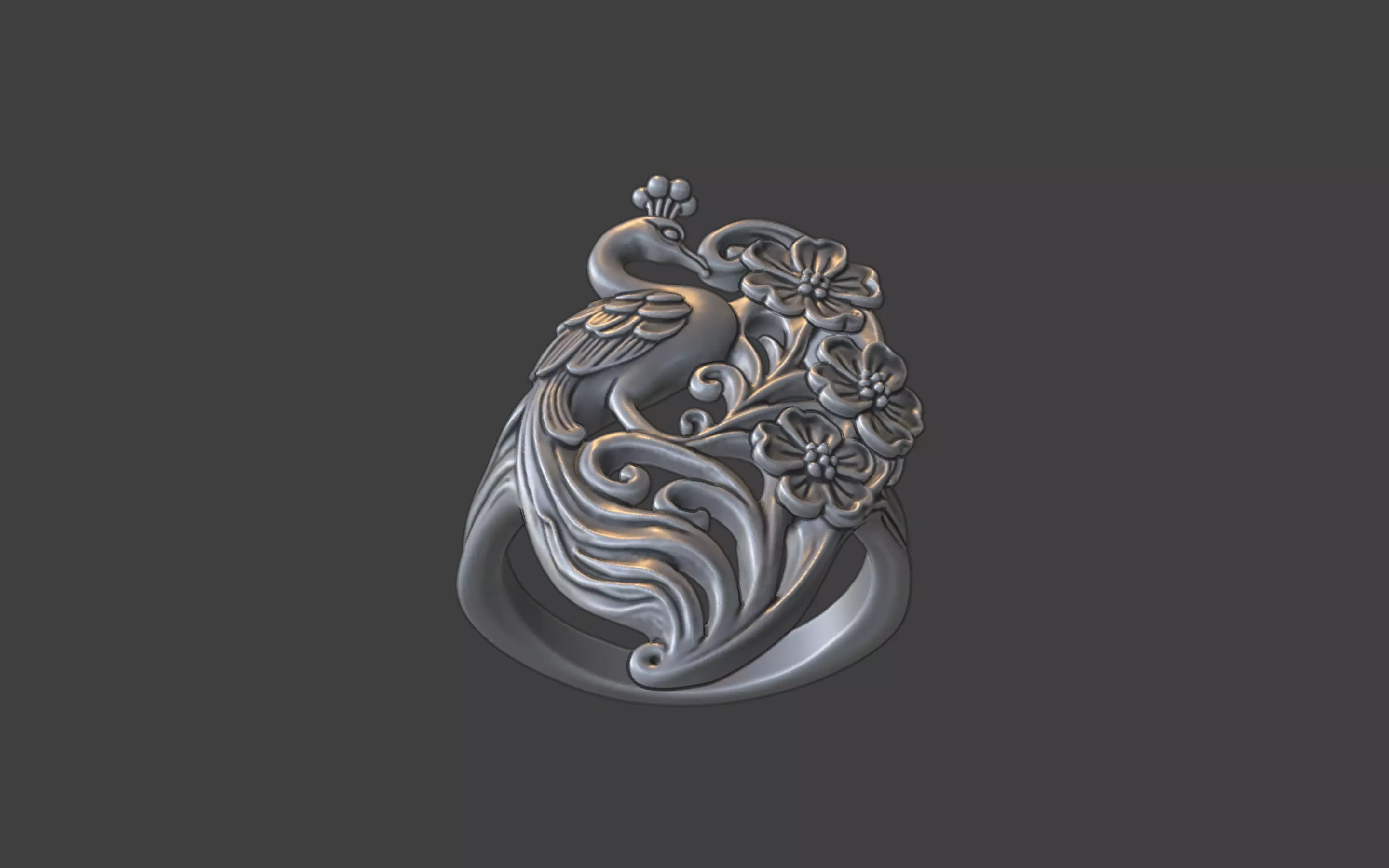 art nouveau floral peacock ring nature inspired 3D print model_21