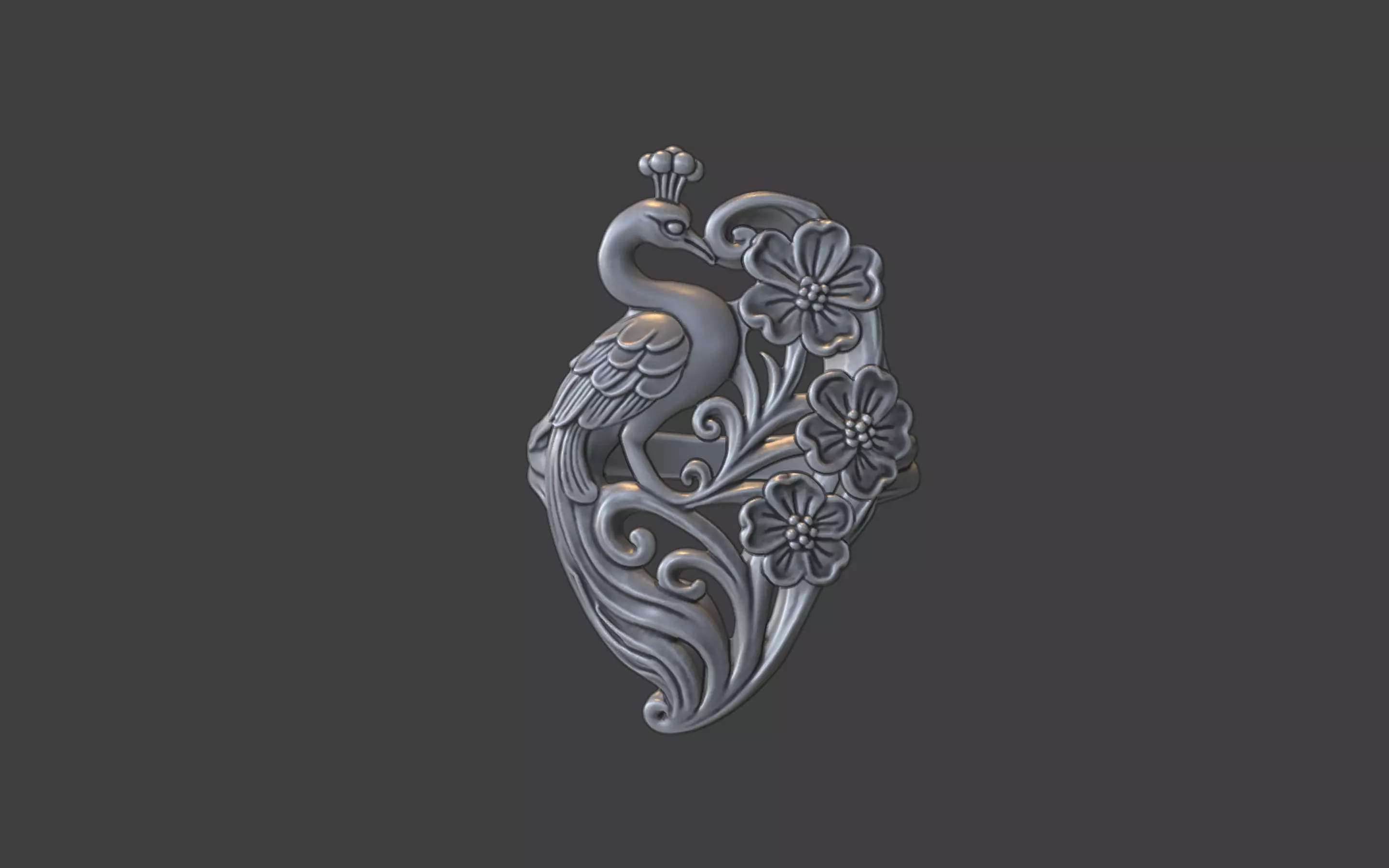 art nouveau floral peacock ring nature inspired 3D print model_0