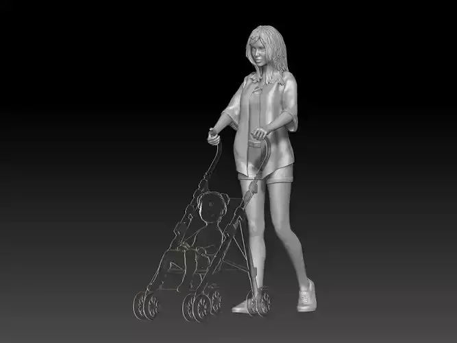 Mom walks in the park with a stroller 4