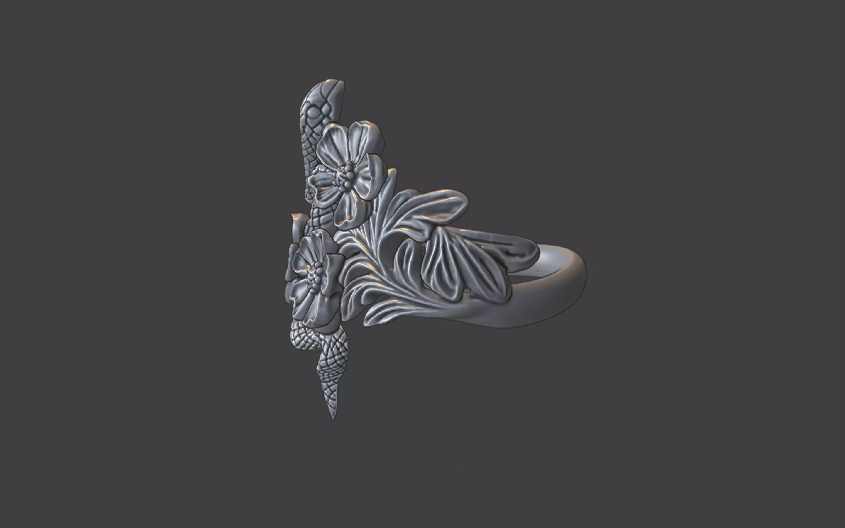 snake and flower ring v1 3D print model_14