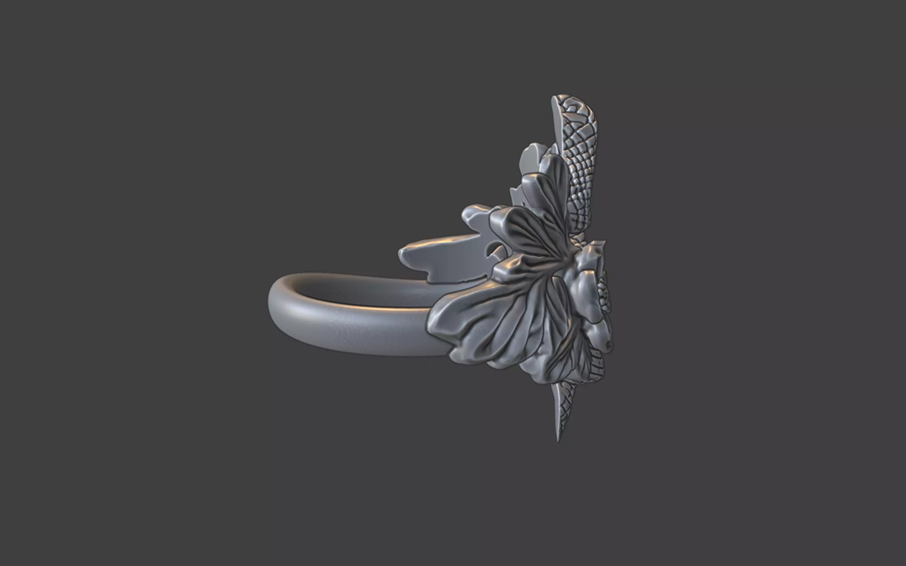 snake and flower ring v1 3D print model_7