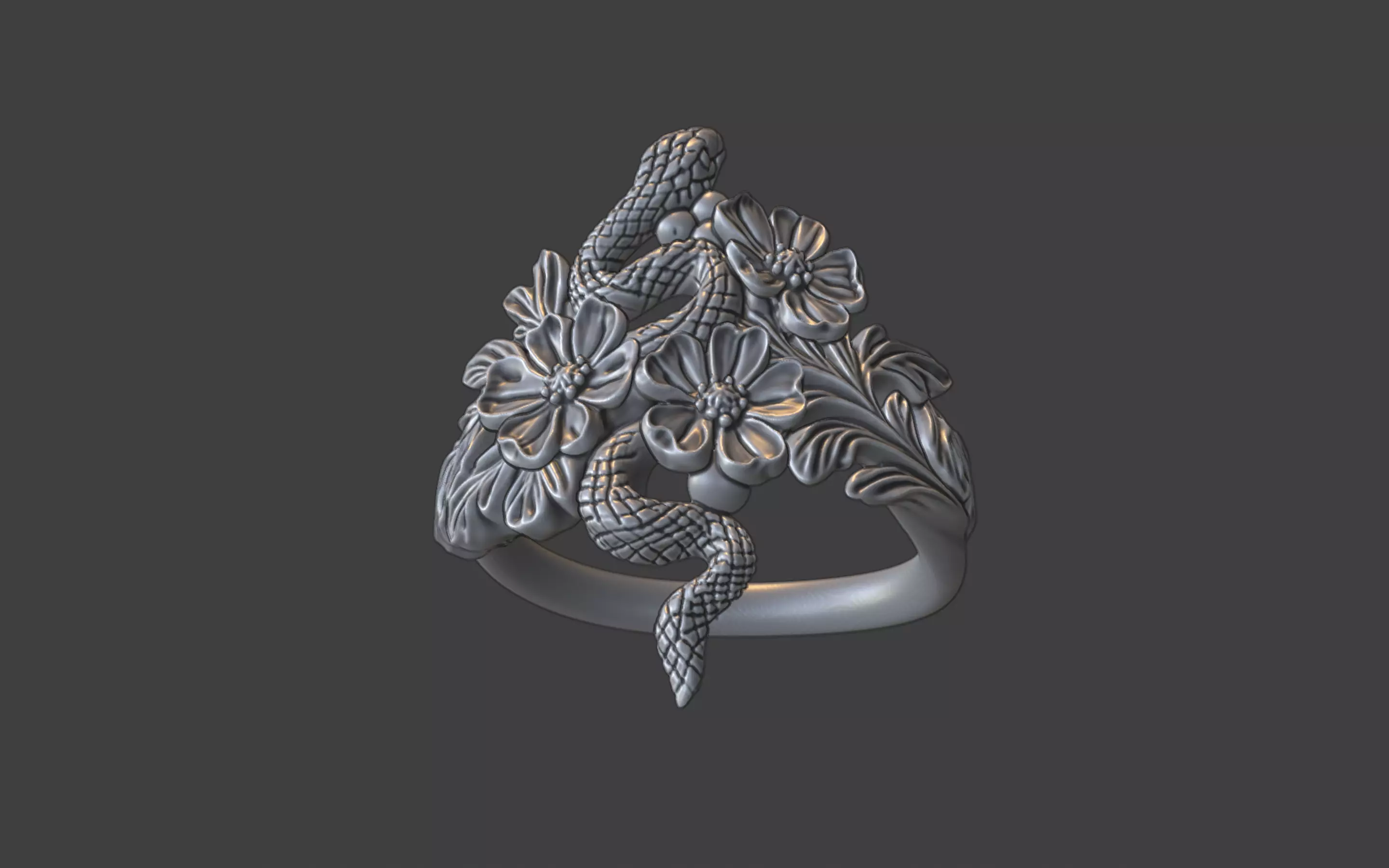 snake and flower ring v1 3D print model_22