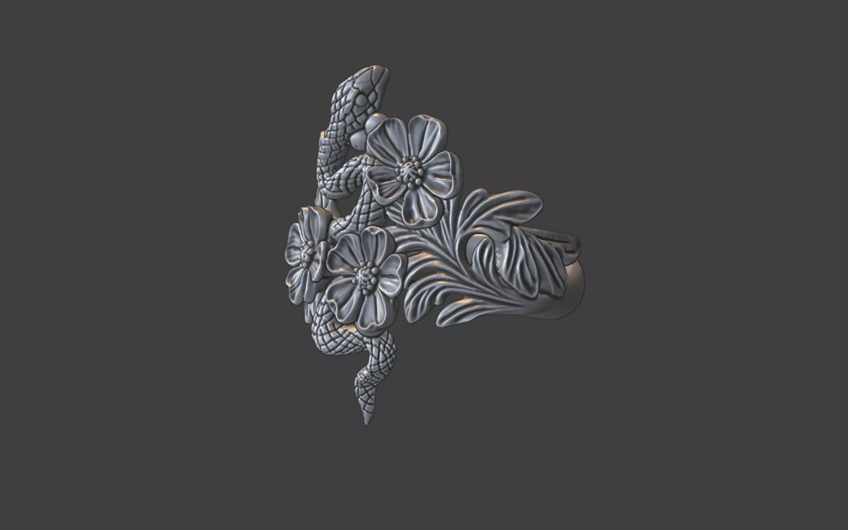 snake and flower ring v1 3D print model_13
