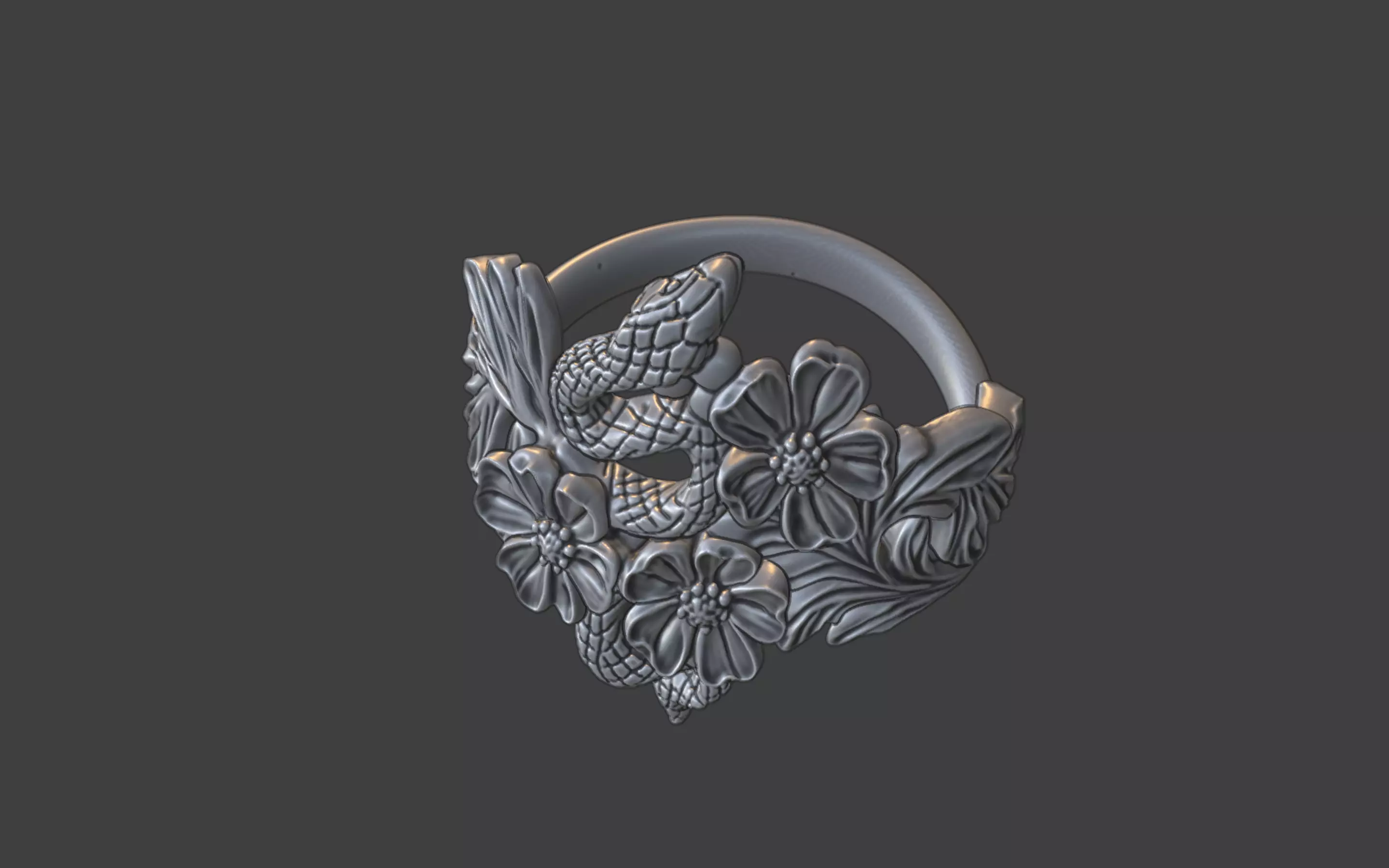 snake and flower ring v1 3D print model_23