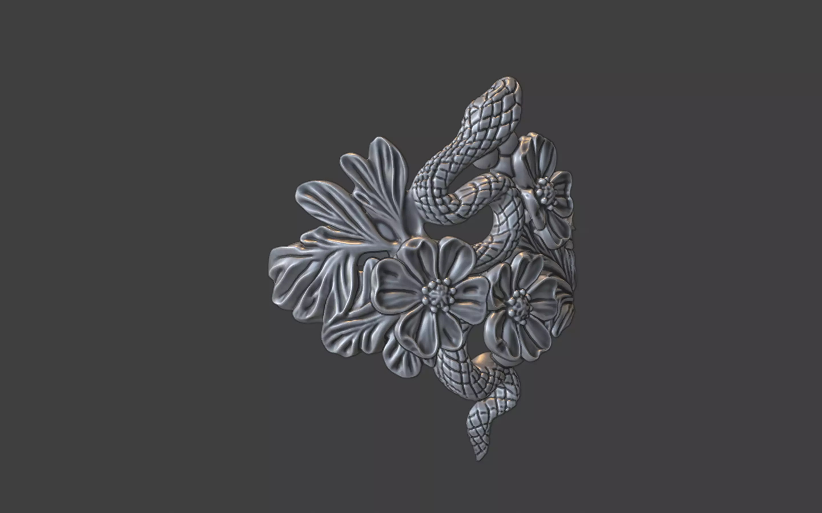 snake and flower ring v1 3D print model_21
