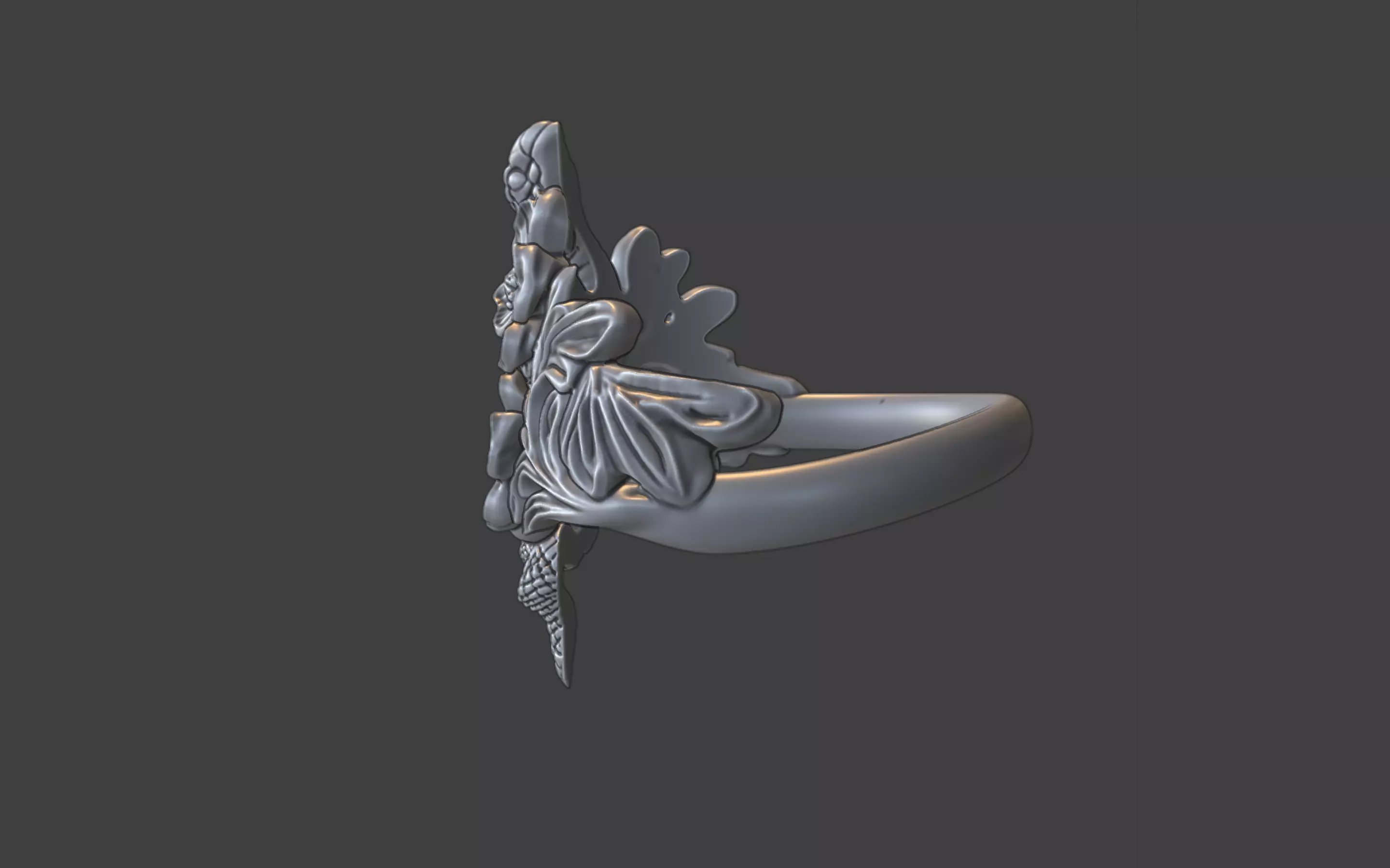 snake and flower ring v1 3D print model_3