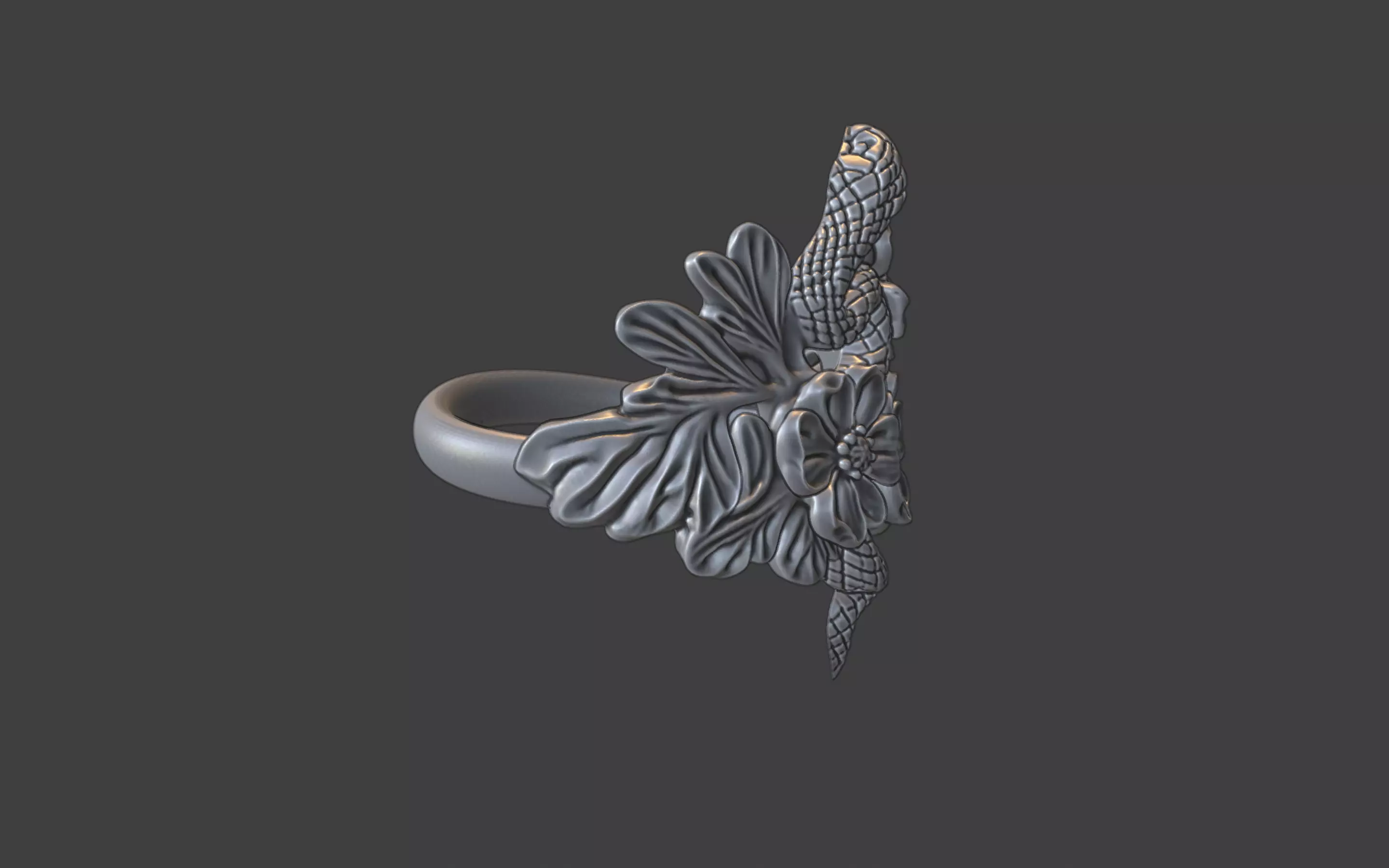 snake and flower ring v1 3D print model_20