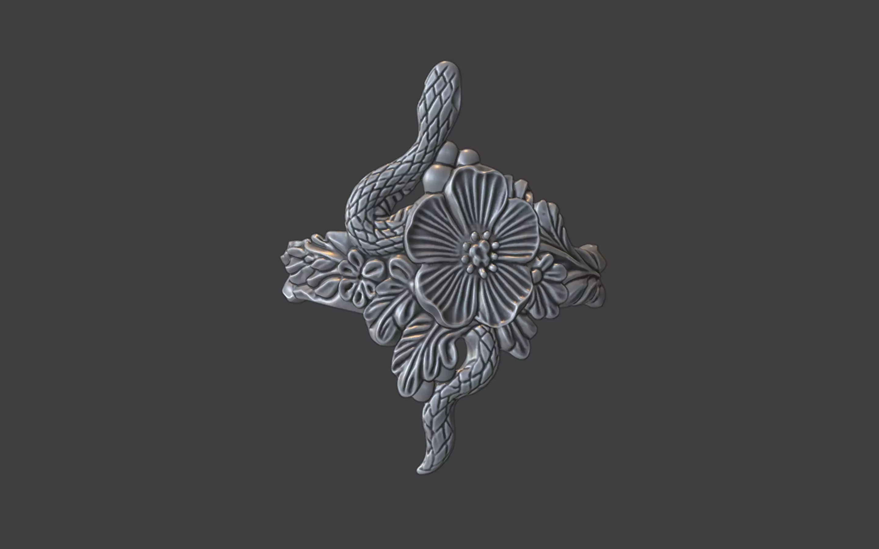 snake and flower ring v2 3D print model_0