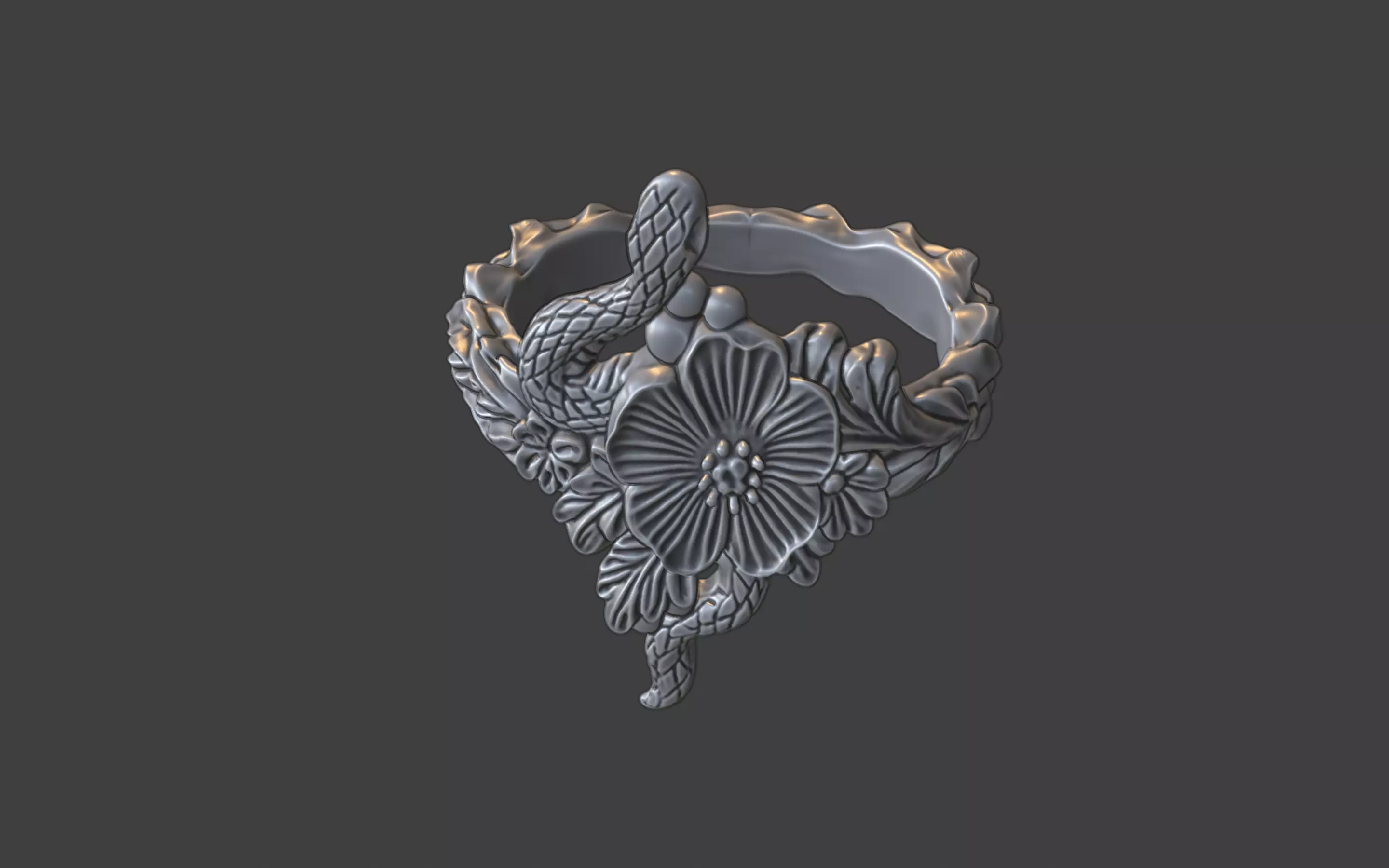 snake and flower ring v2 3D print model_11