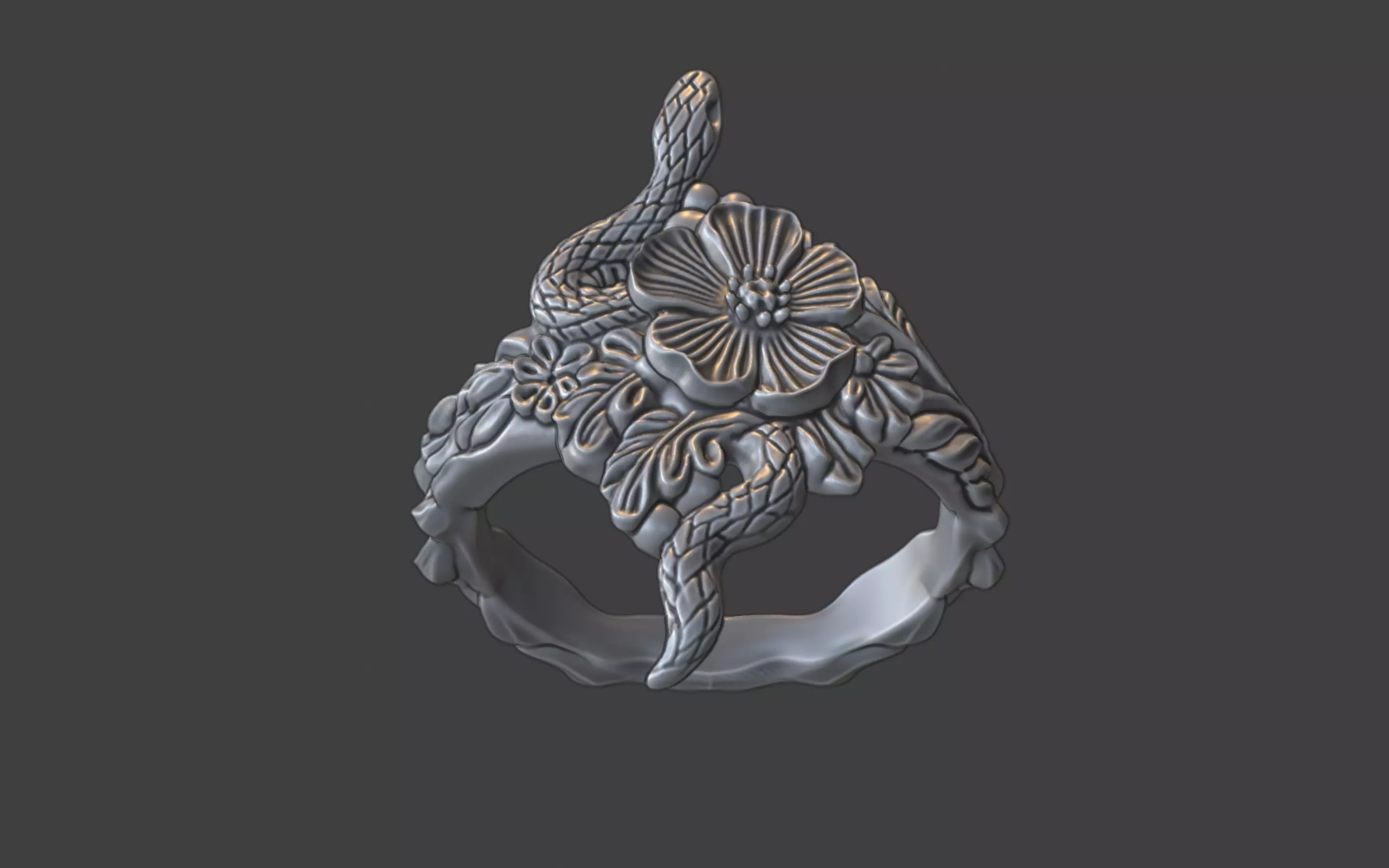snake and flower ring v2 3D print model_10