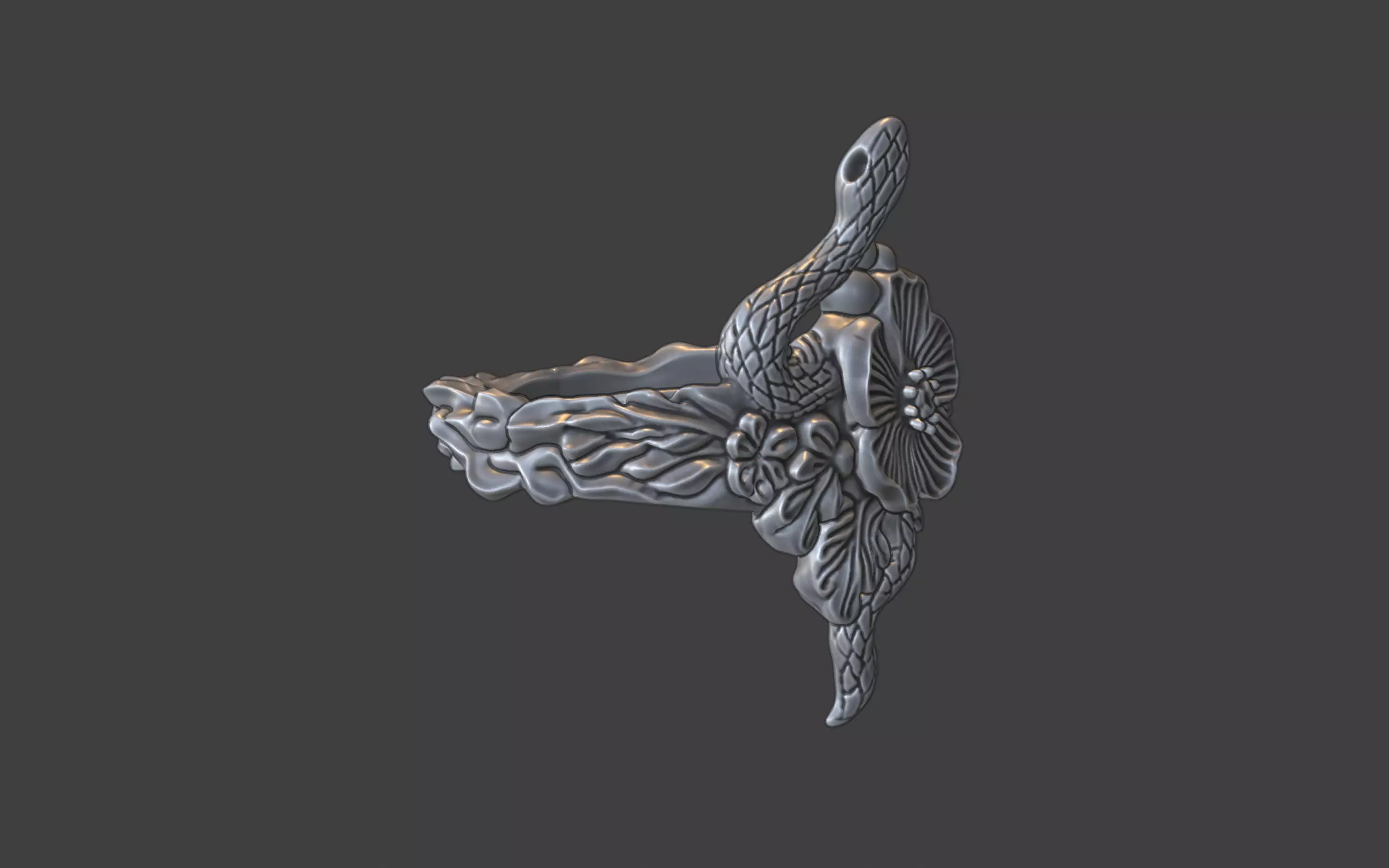 snake and flower ring v2 3D print model_8