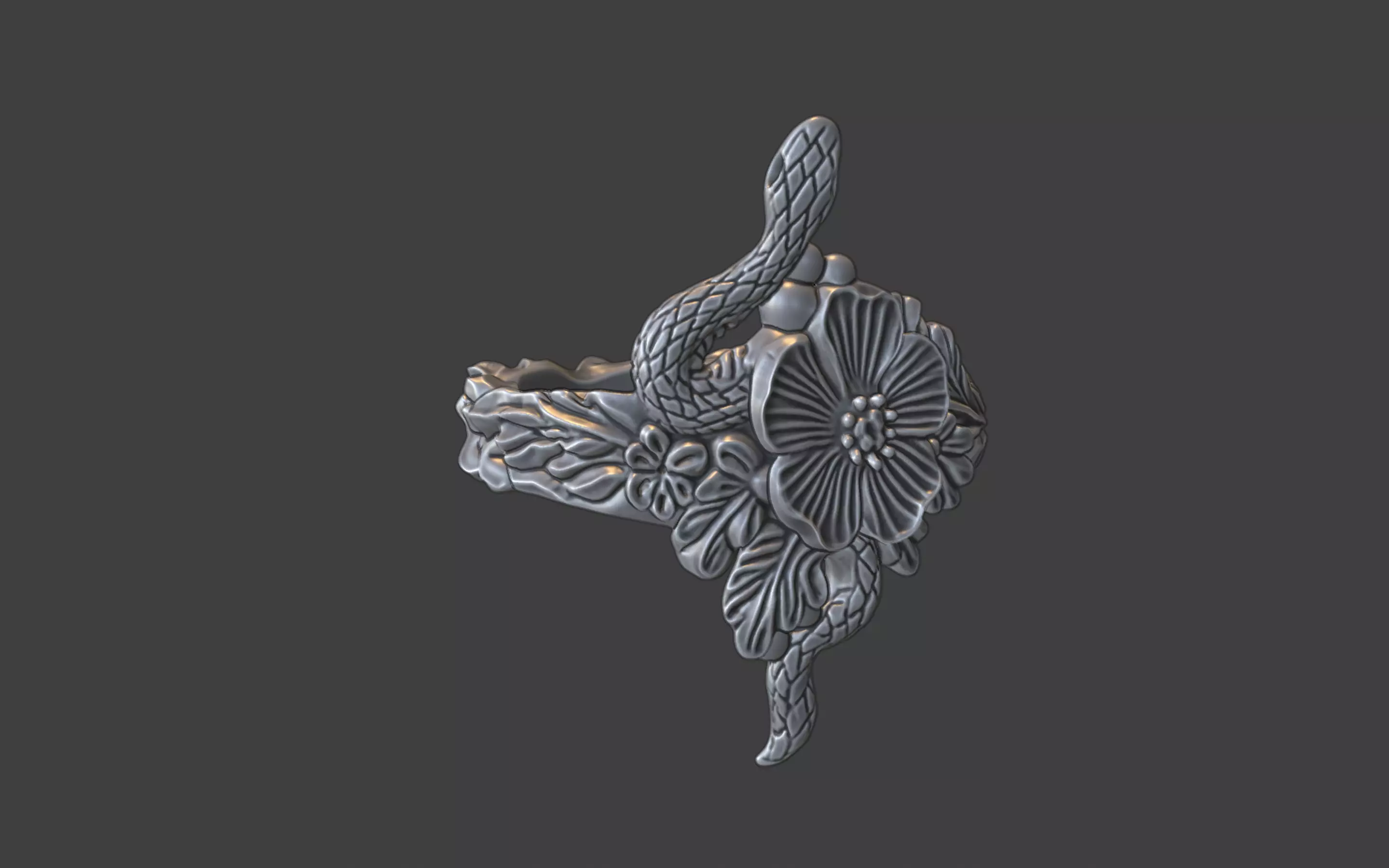 snake and flower ring v2 3D print model_9