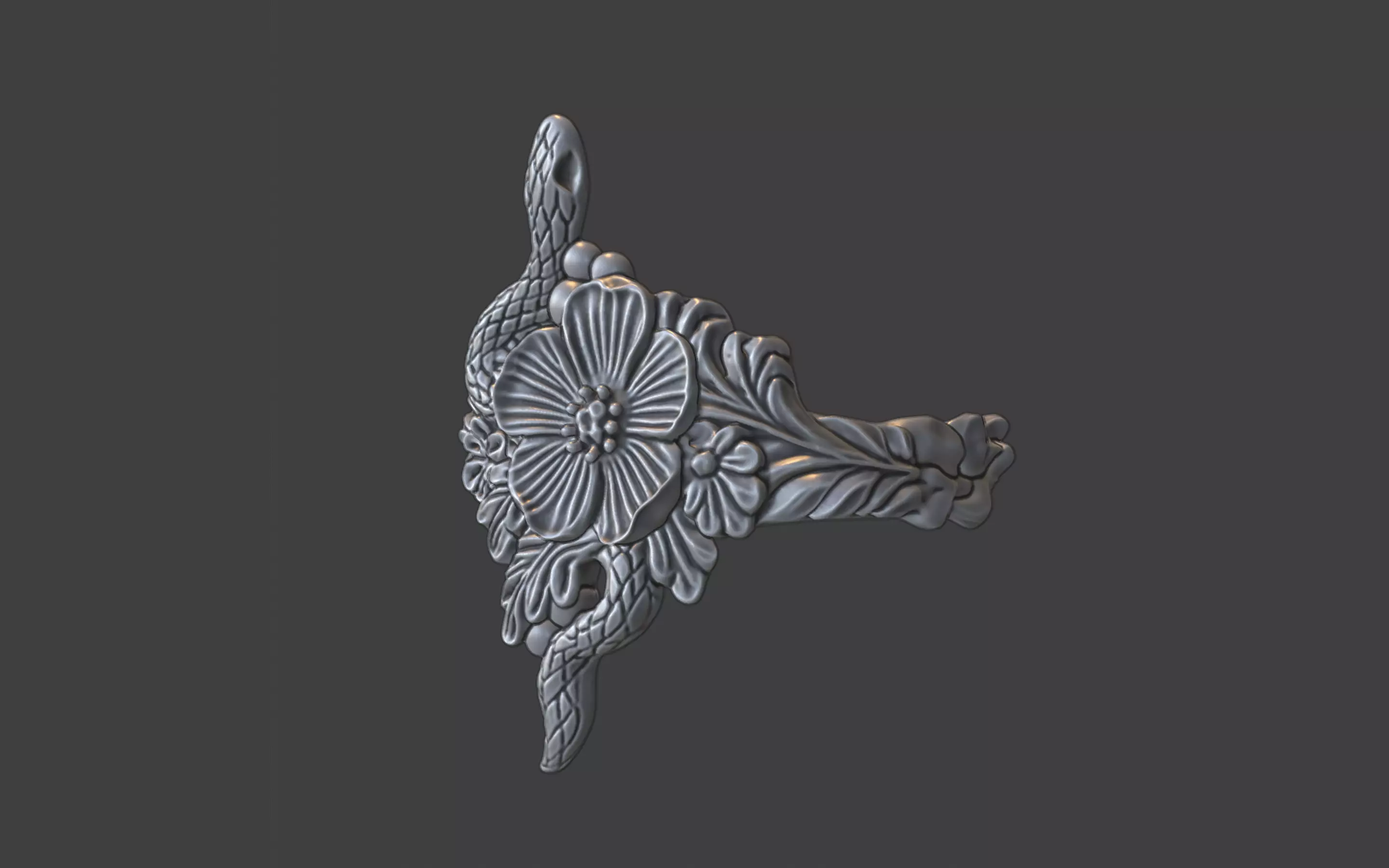 snake and flower ring v2 3D print model_1