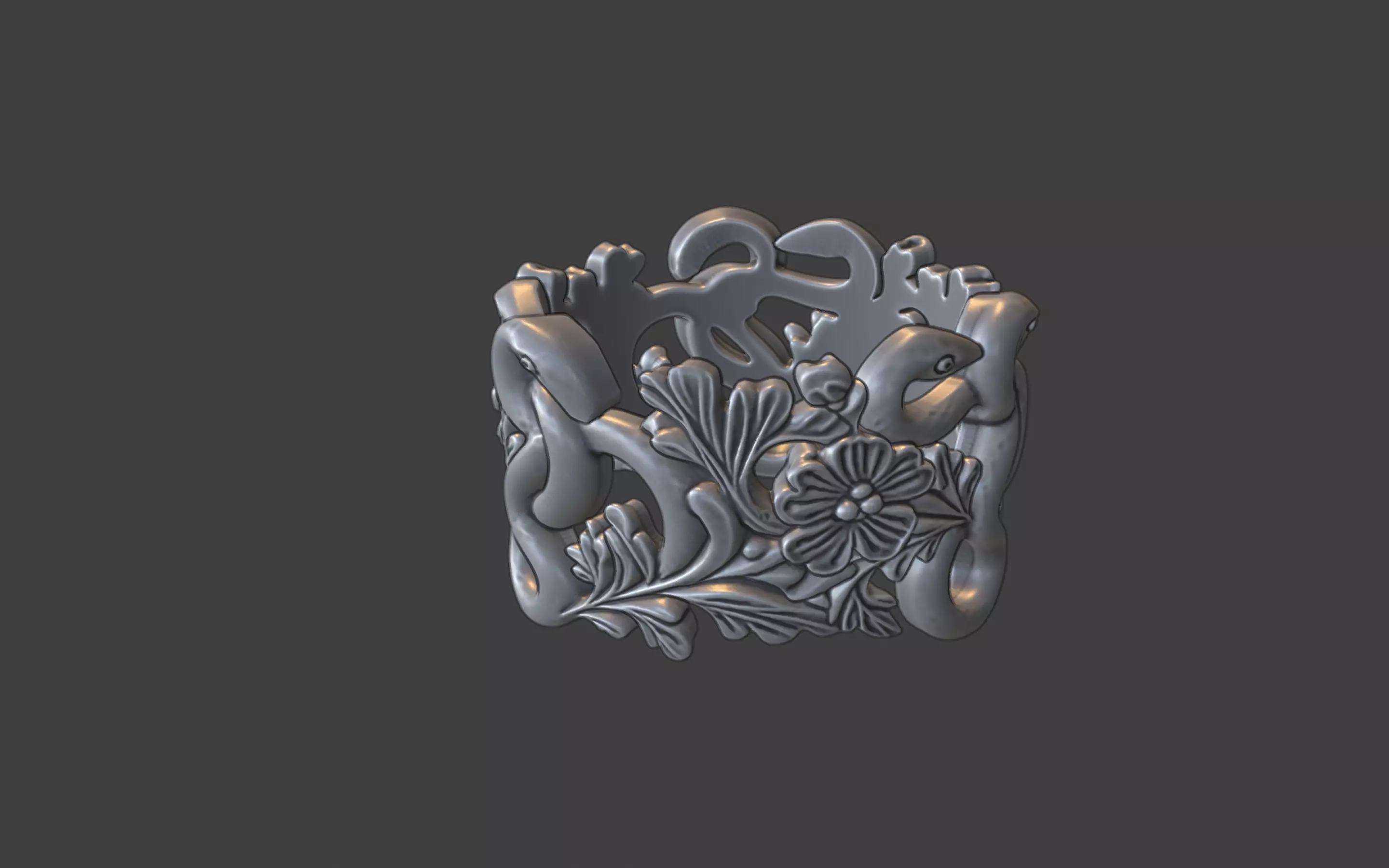 snake and flower ring v3 3D print model_14