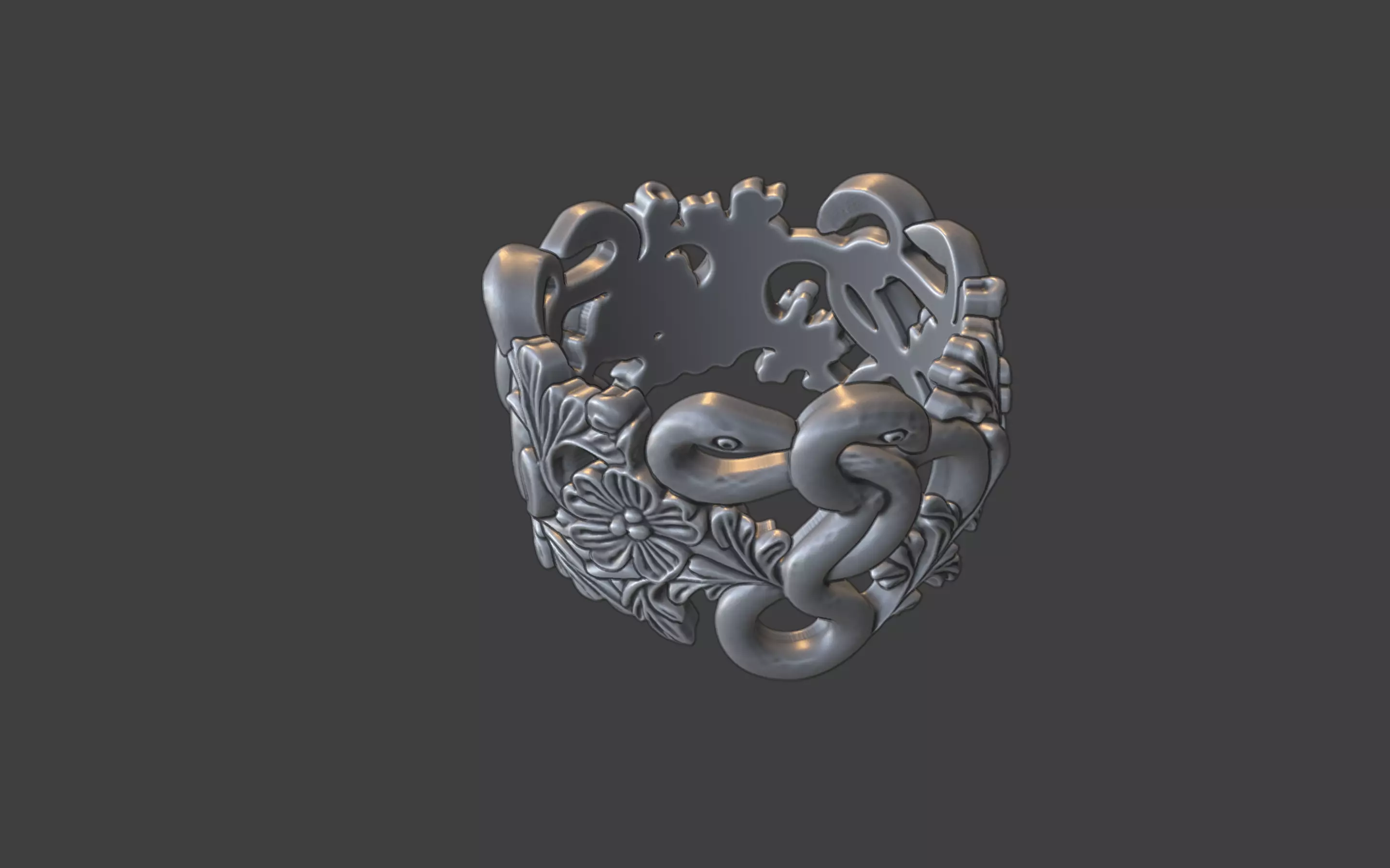 snake and flower ring v3 3D print model_5