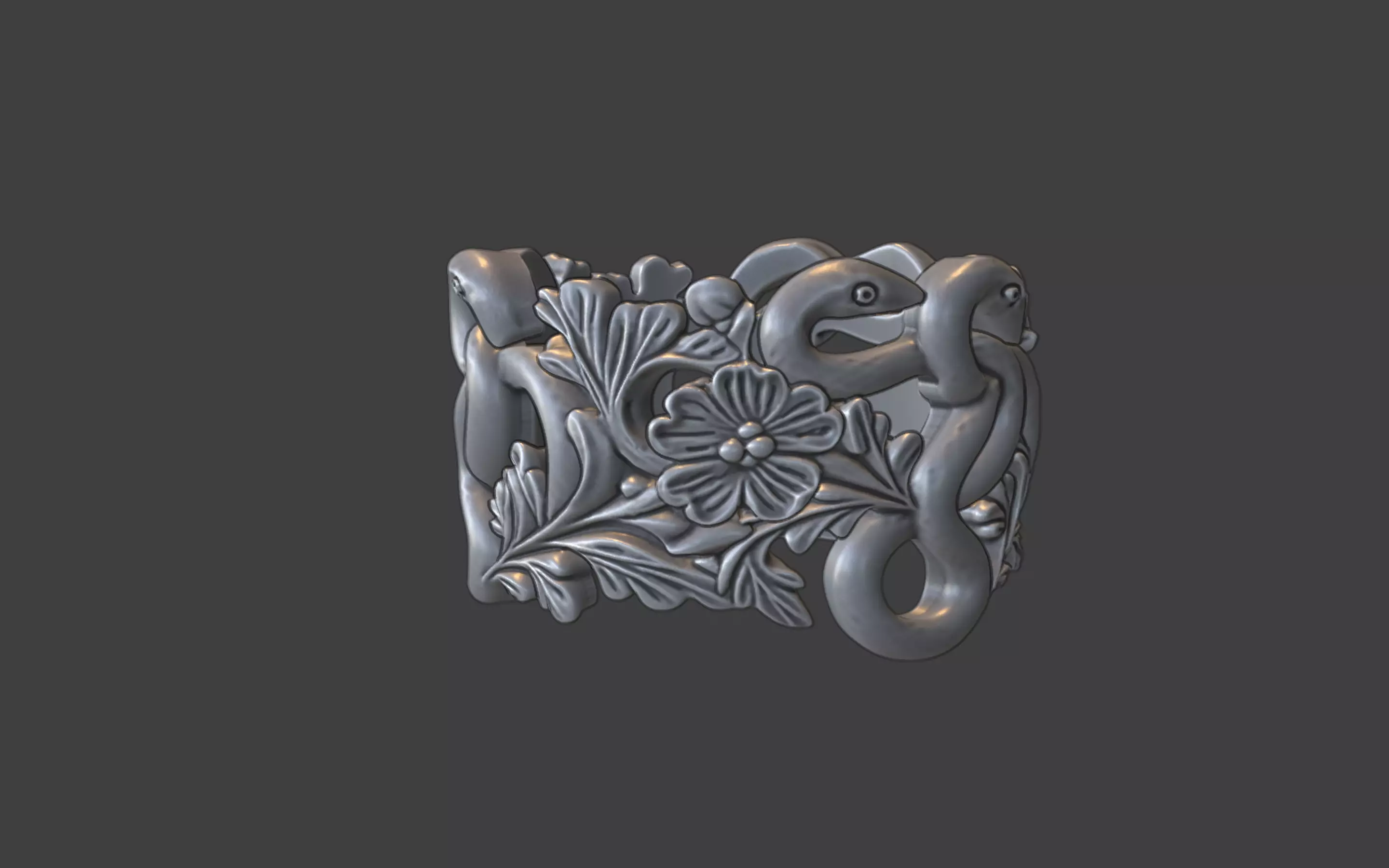 snake and flower ring v3 3D print model_12