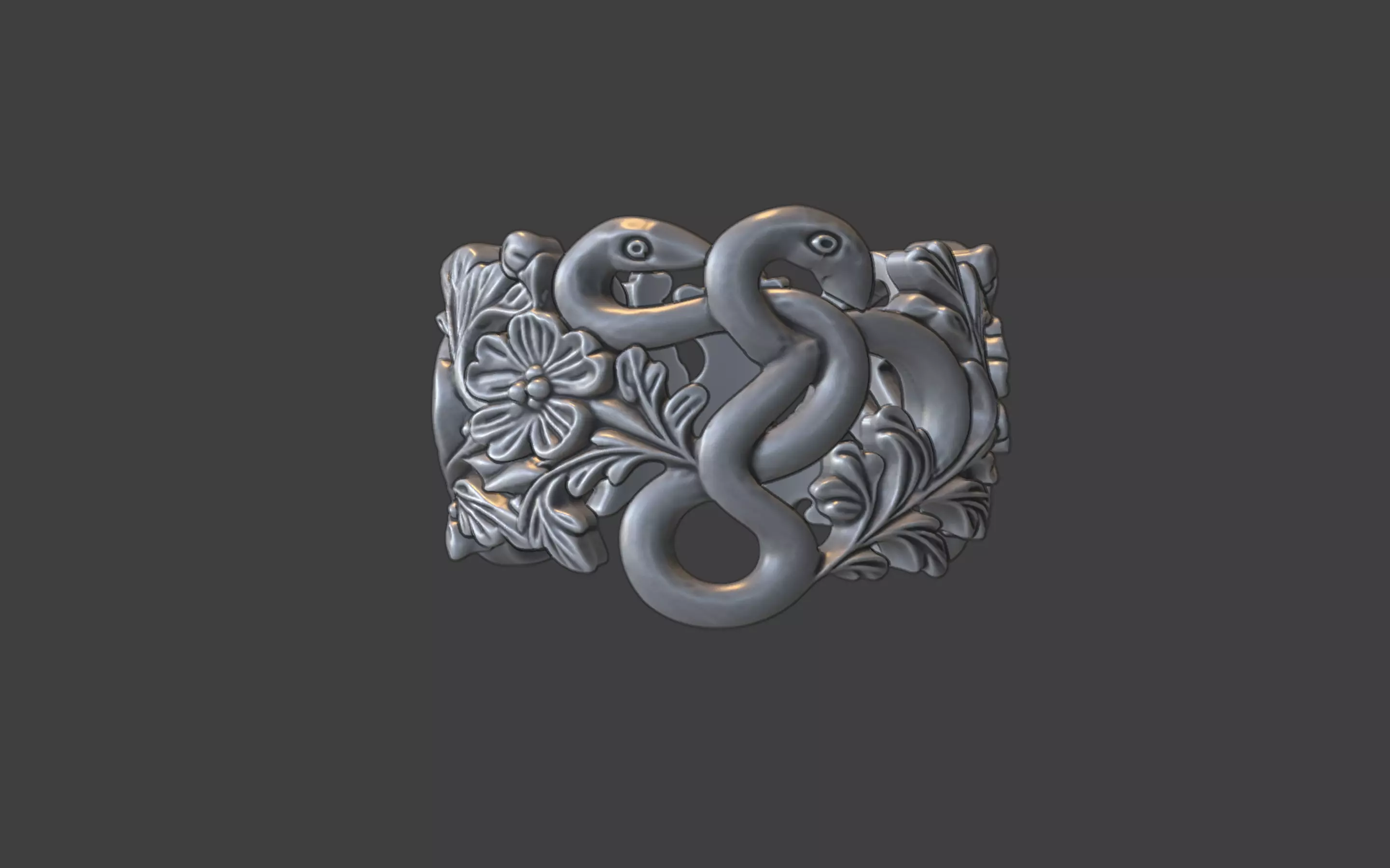 snake and flower ring v3 3D print model_10