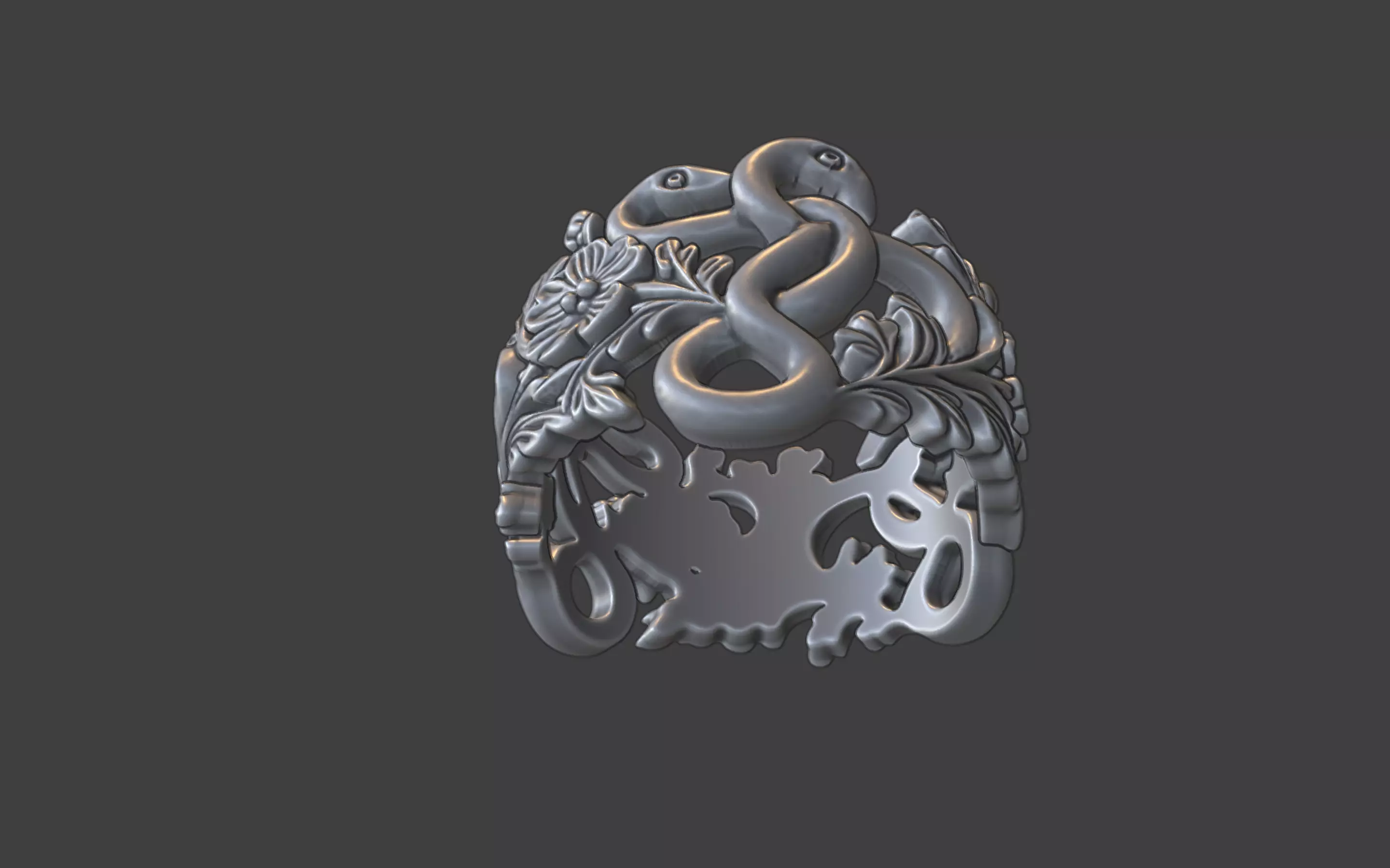 snake and flower ring v3 3D print model_18