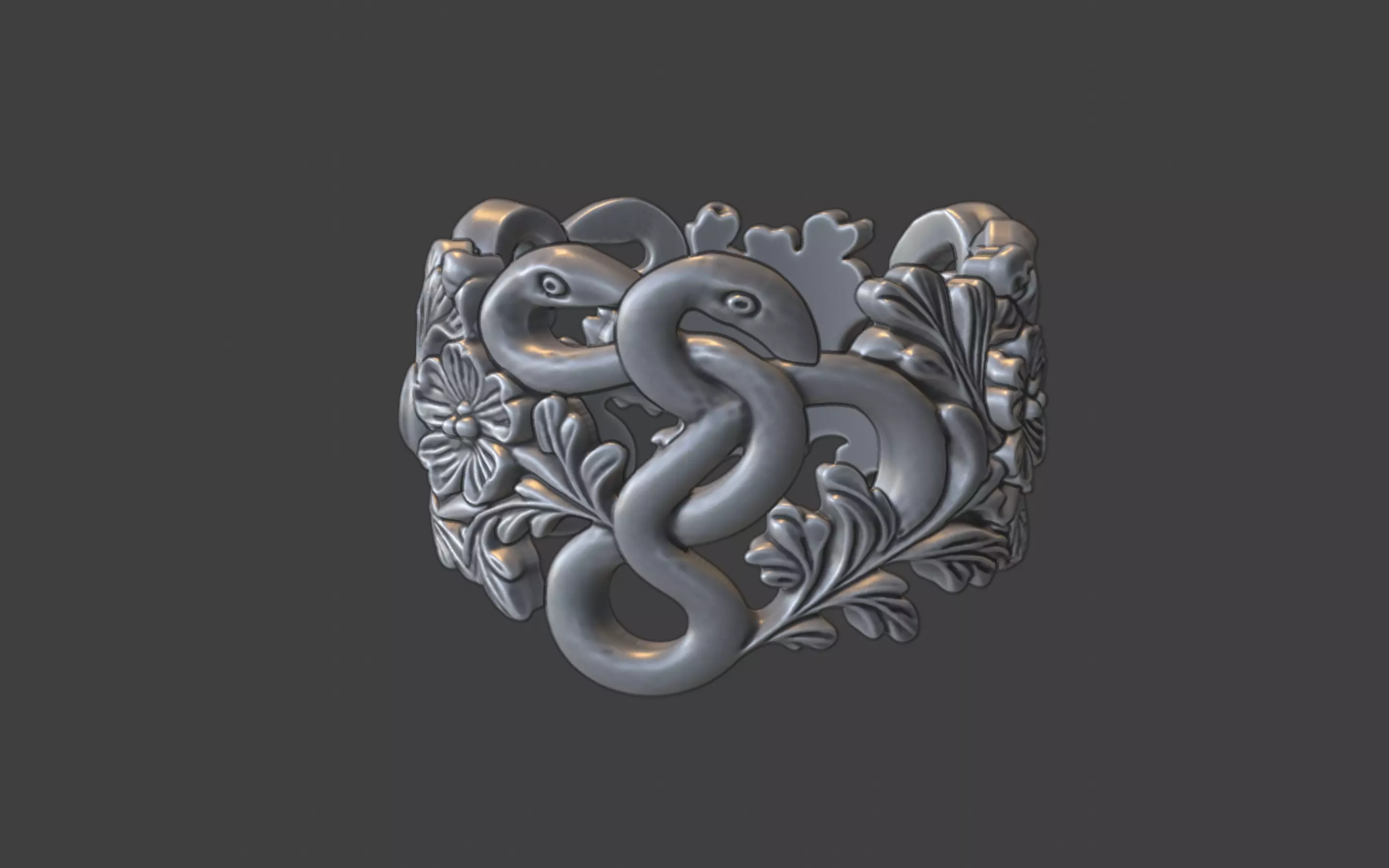 snake and flower ring v3 3D print model_3