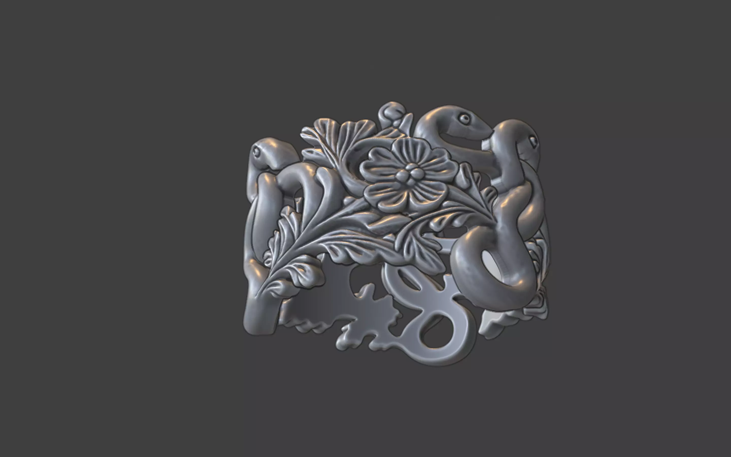 snake and flower ring v3 3D print model_17
