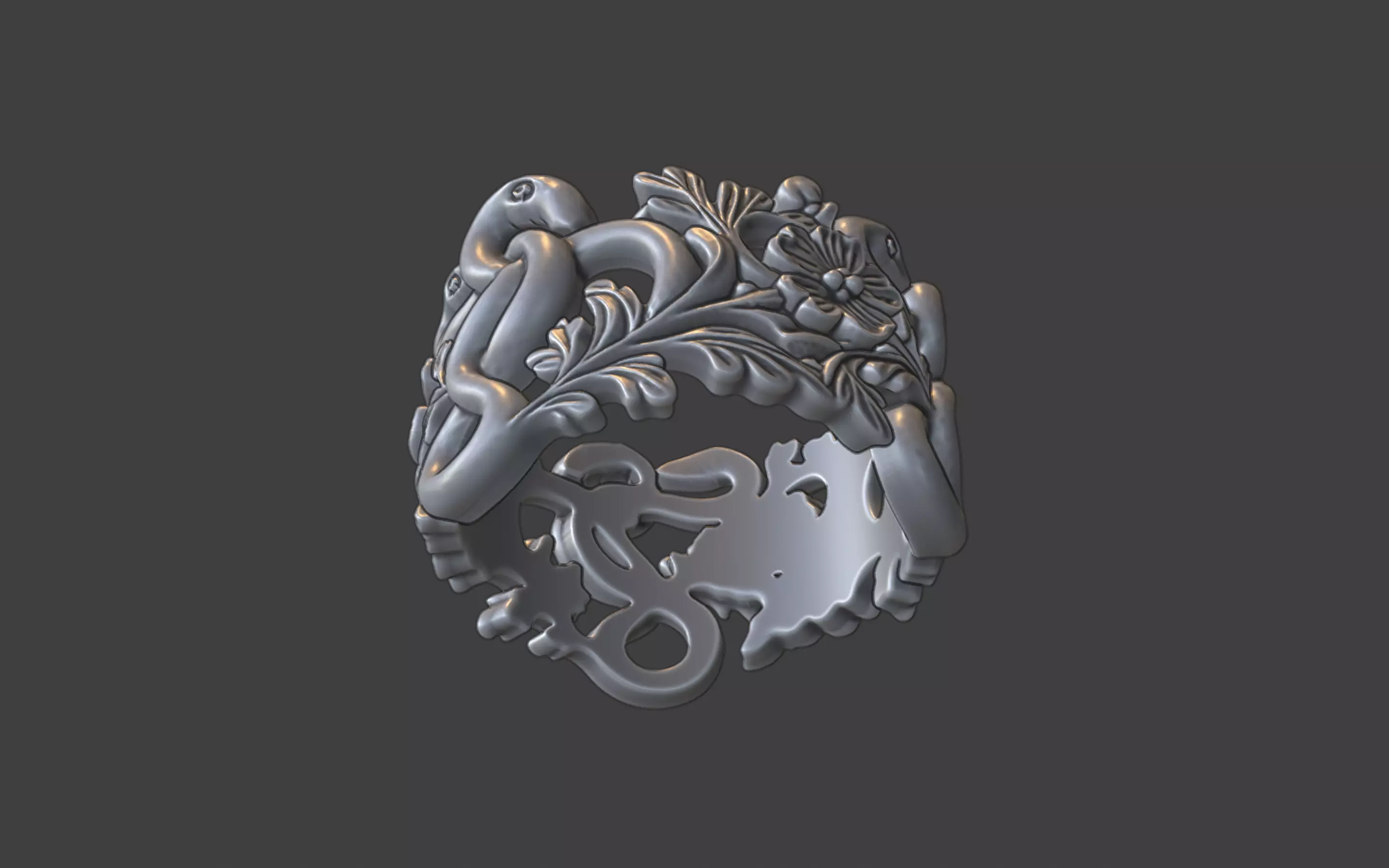 snake and flower ring v3 3D print model_19