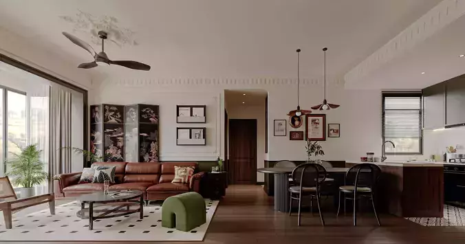 Eclectic living and dining room