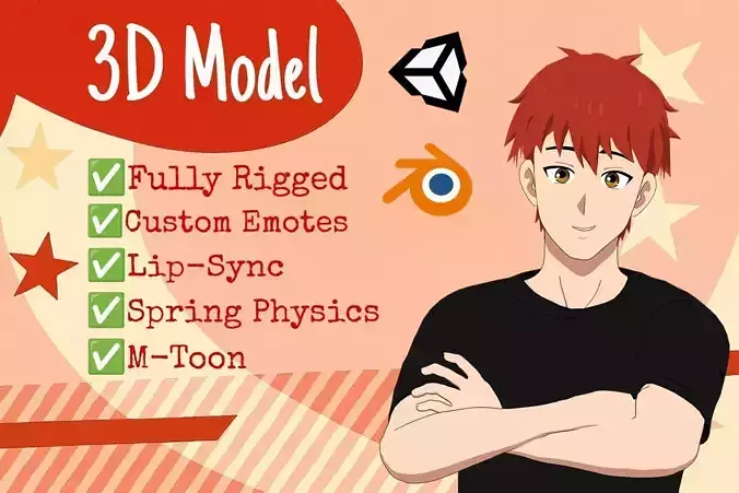 Leo Anime Style 3D Character for VTubing games and animations 3D model