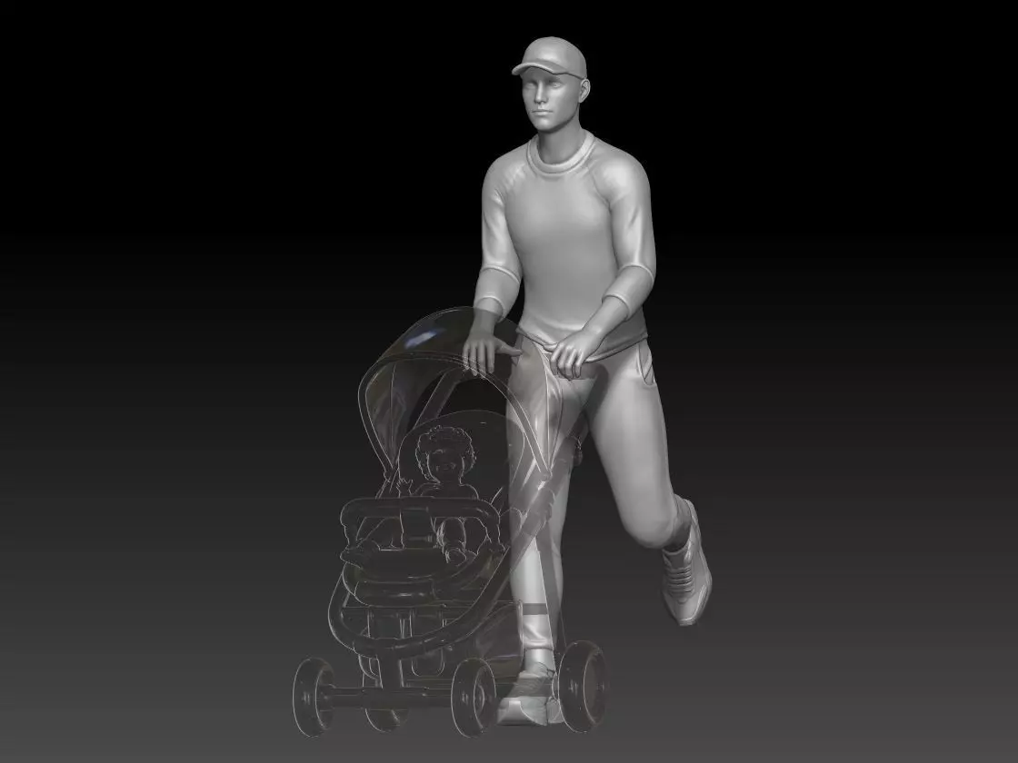 Dad walks in the park with a stroller 2 3D print model_0