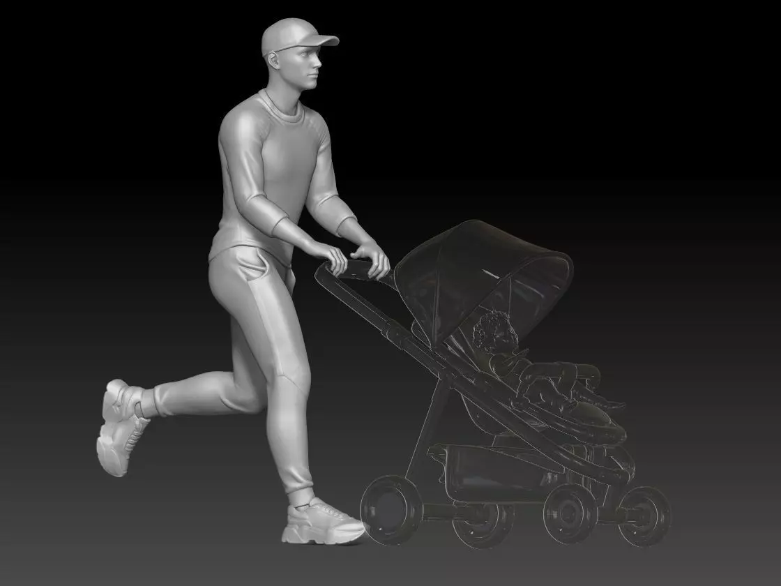 Dad walks in the park with a stroller 2 3D print model_3