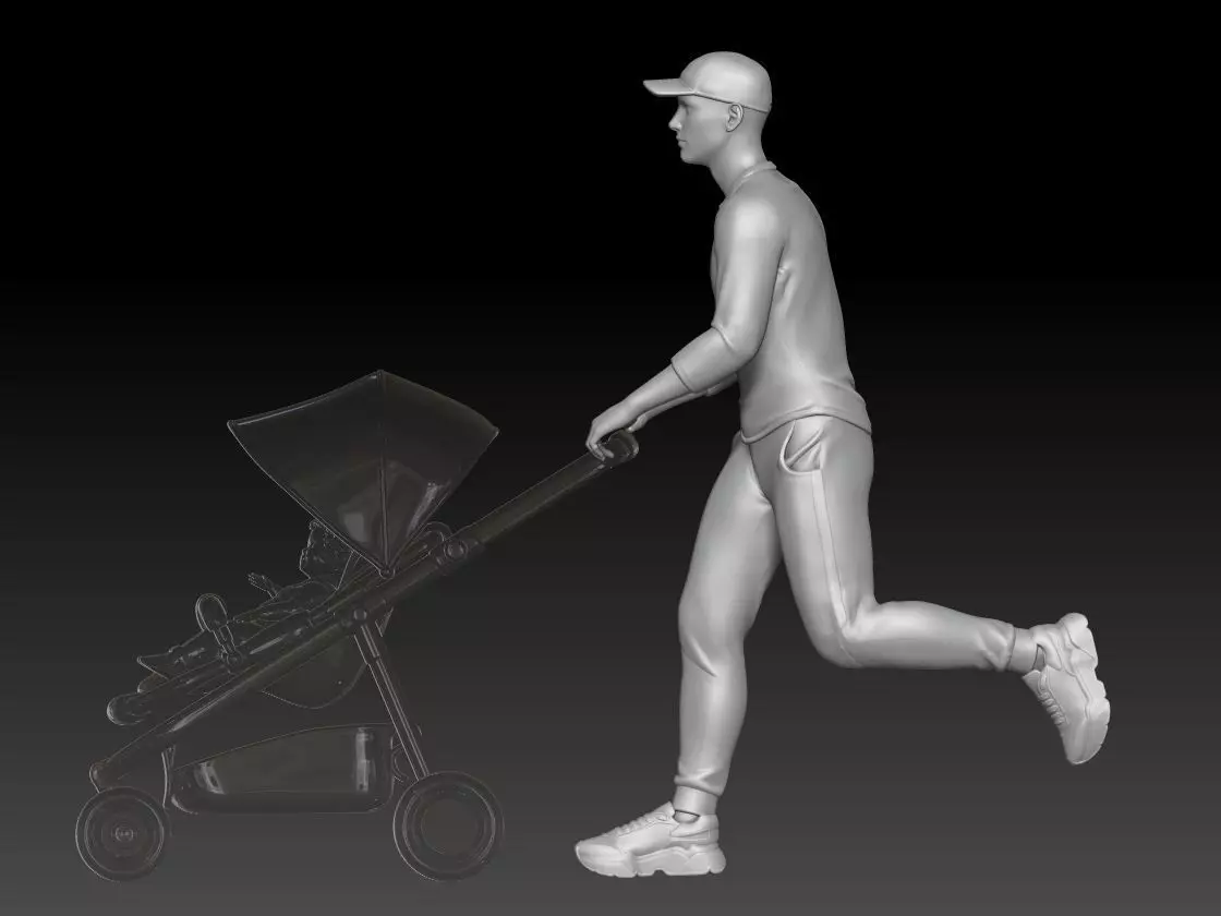 Dad walks in the park with a stroller 2 3D print model_1