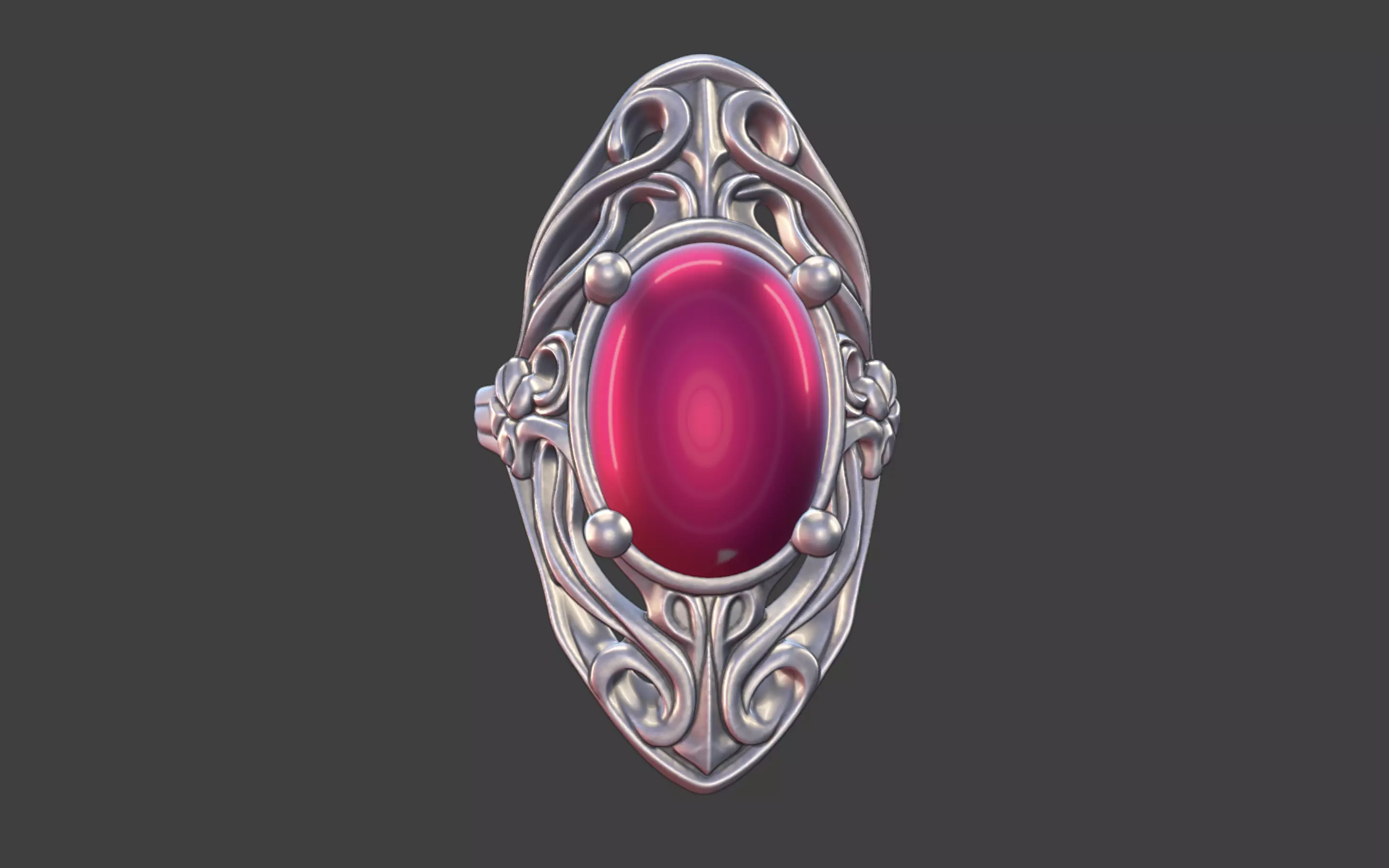 art nouveau scrollwork gemstone ring 3D print model