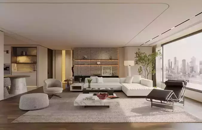 Italian - style large flat - floor living and dining room