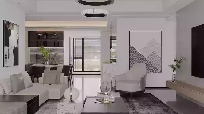 Modern living room dining room interior scenes 295