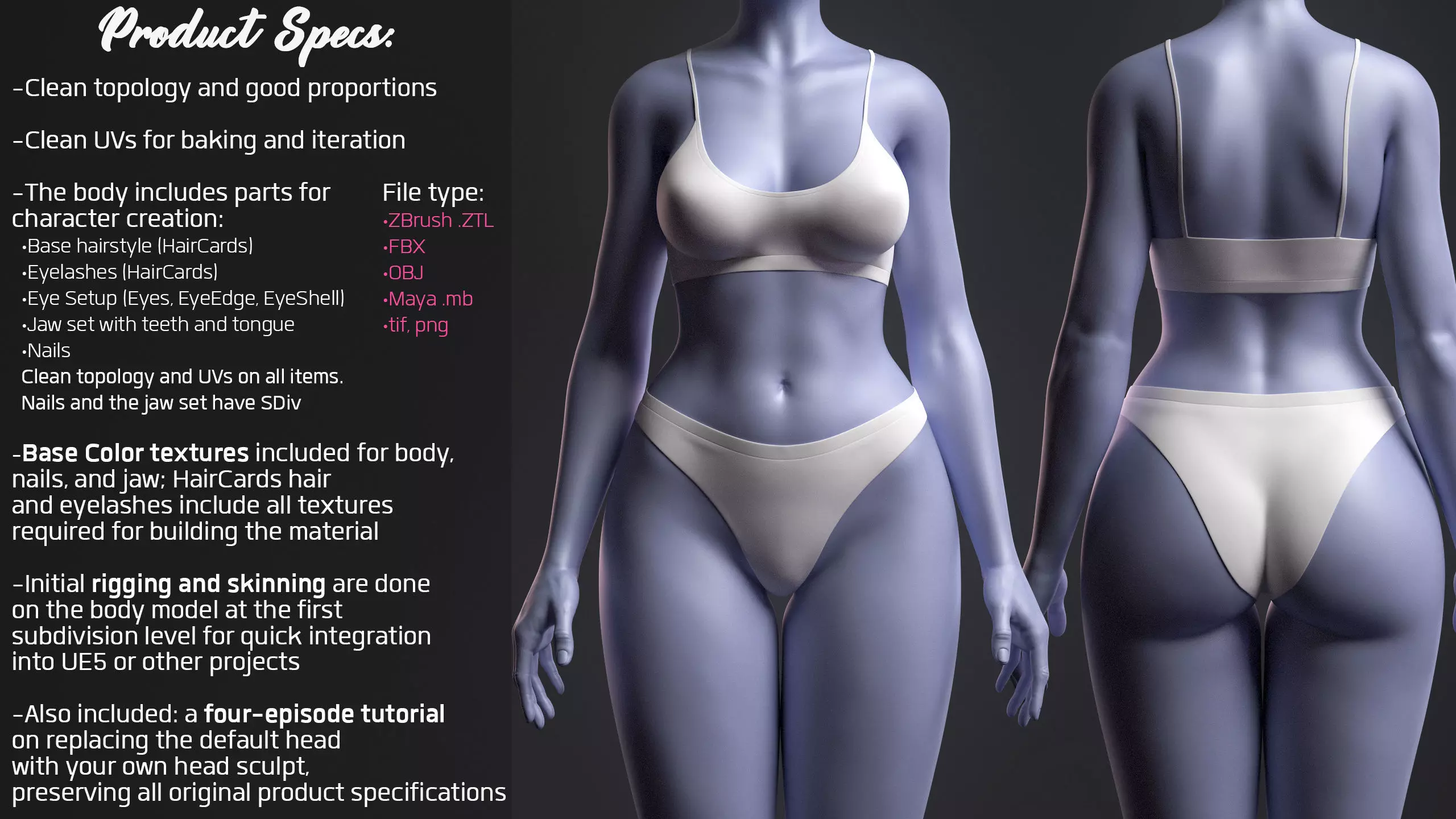 Advanced High Poly Female Basemesh - Body 01 3D model_3