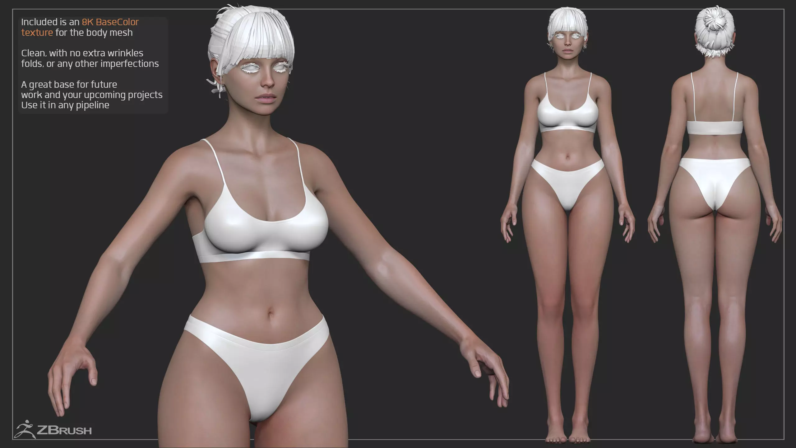 Advanced High Poly Female Basemesh - Body 01 3D model_16