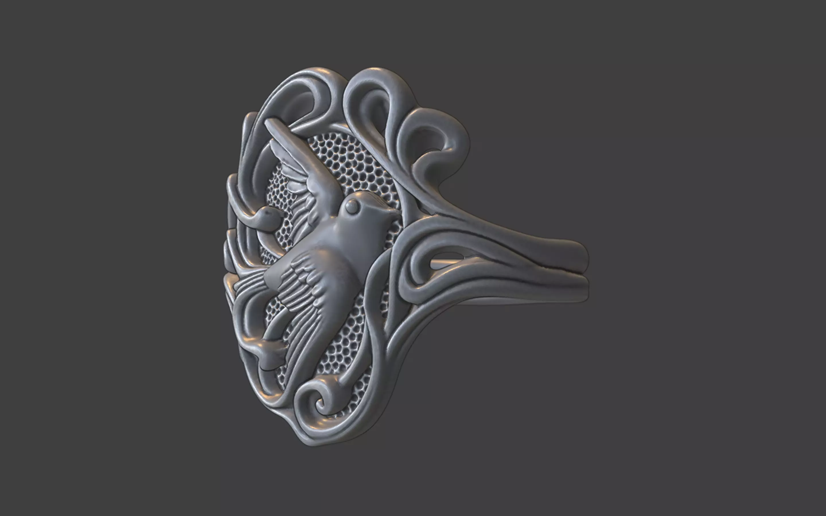art nouveau bird ring nature inspired 3D print model_1