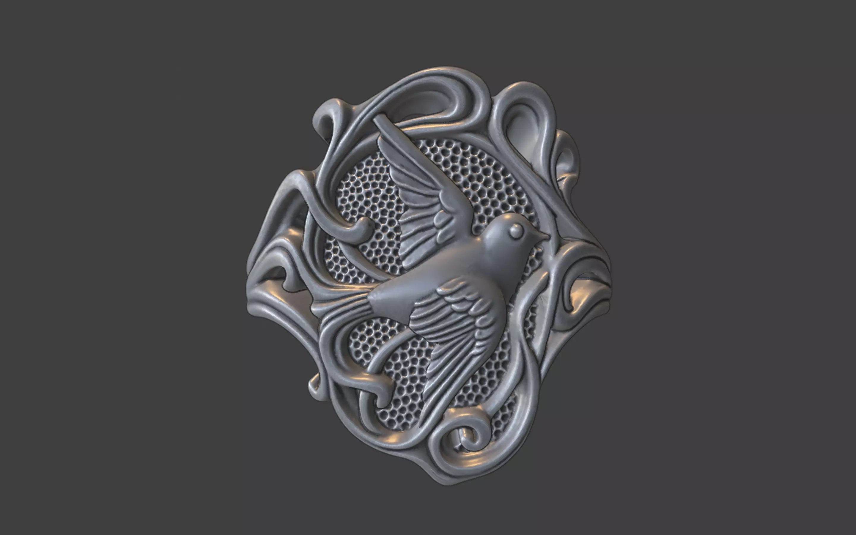 art nouveau bird ring nature inspired 3D print model_0