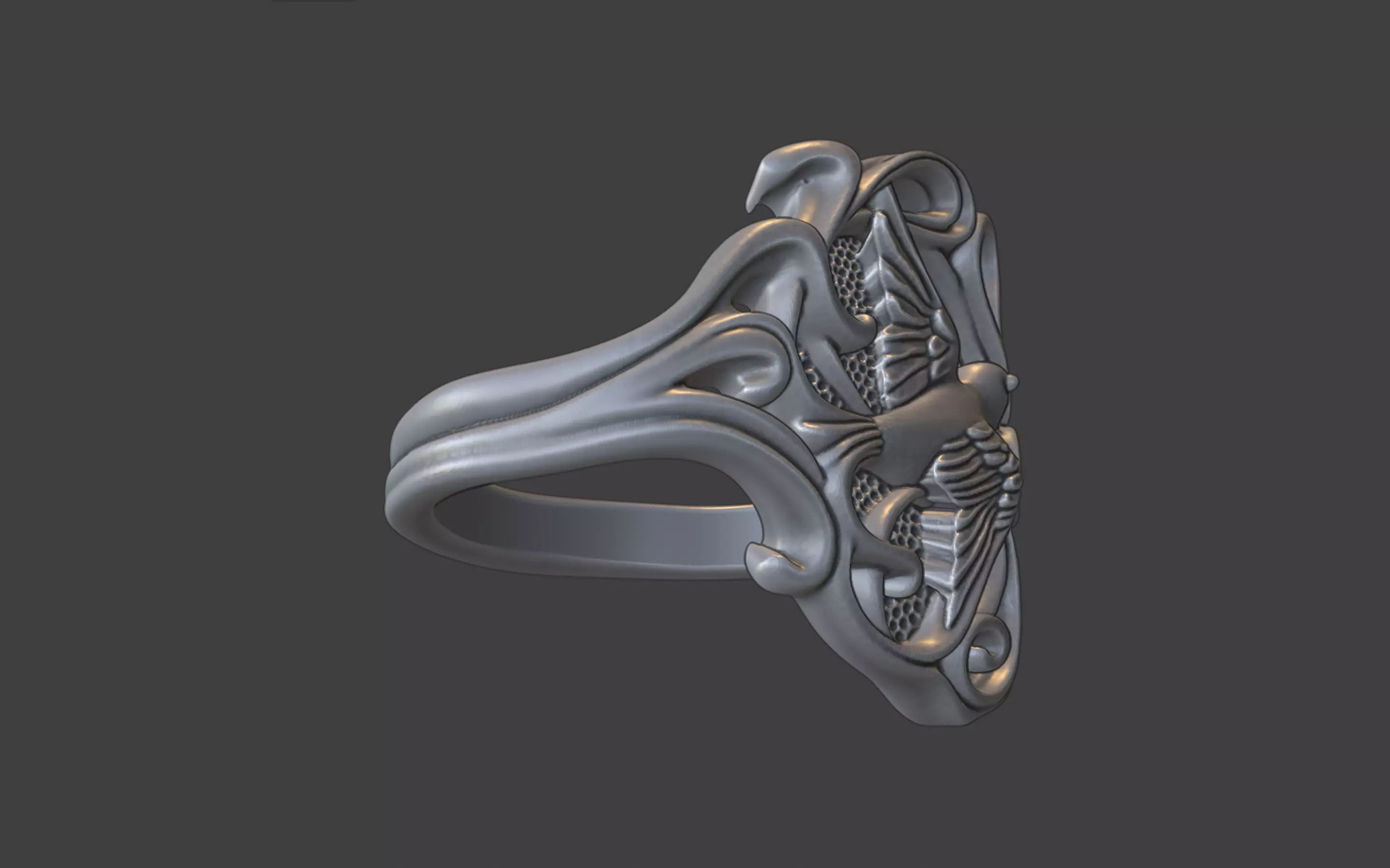 art nouveau bird ring nature inspired 3D print model_6