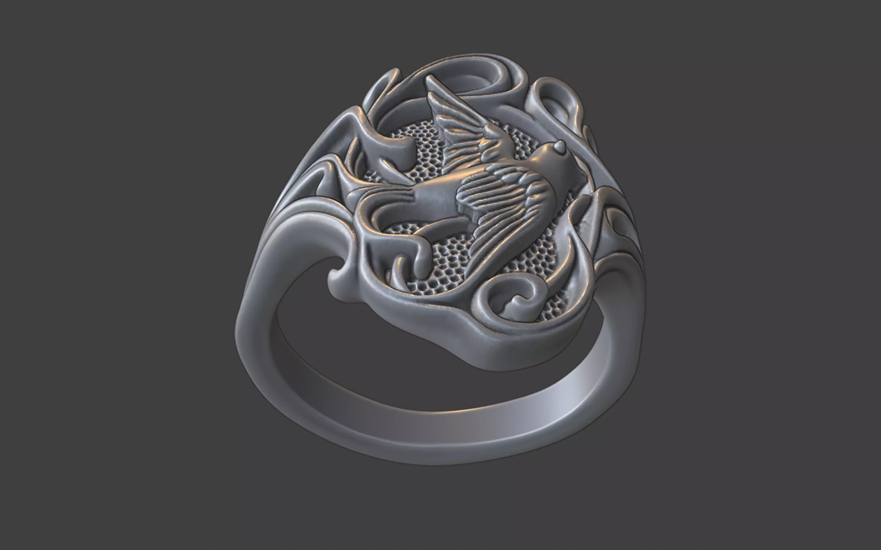 art nouveau bird ring nature inspired 3D print model_7