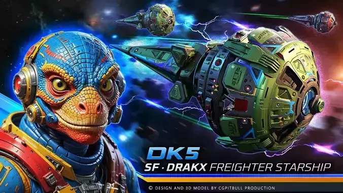 DRAKX - ALIEN Freighter DK5 Low-poly 3D model DRAKX - ALIEN Freighter DK5 Low-poly 3D model