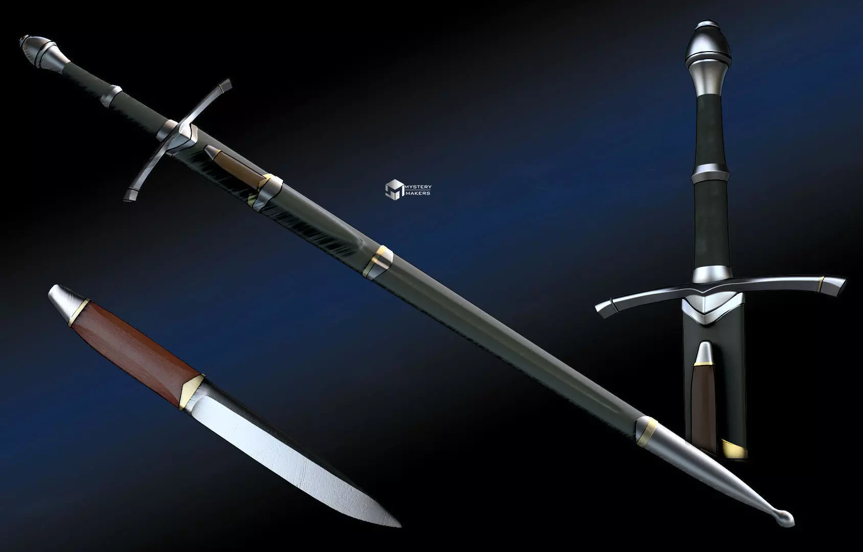 Strider sword with knife and sheath 3D print model_0