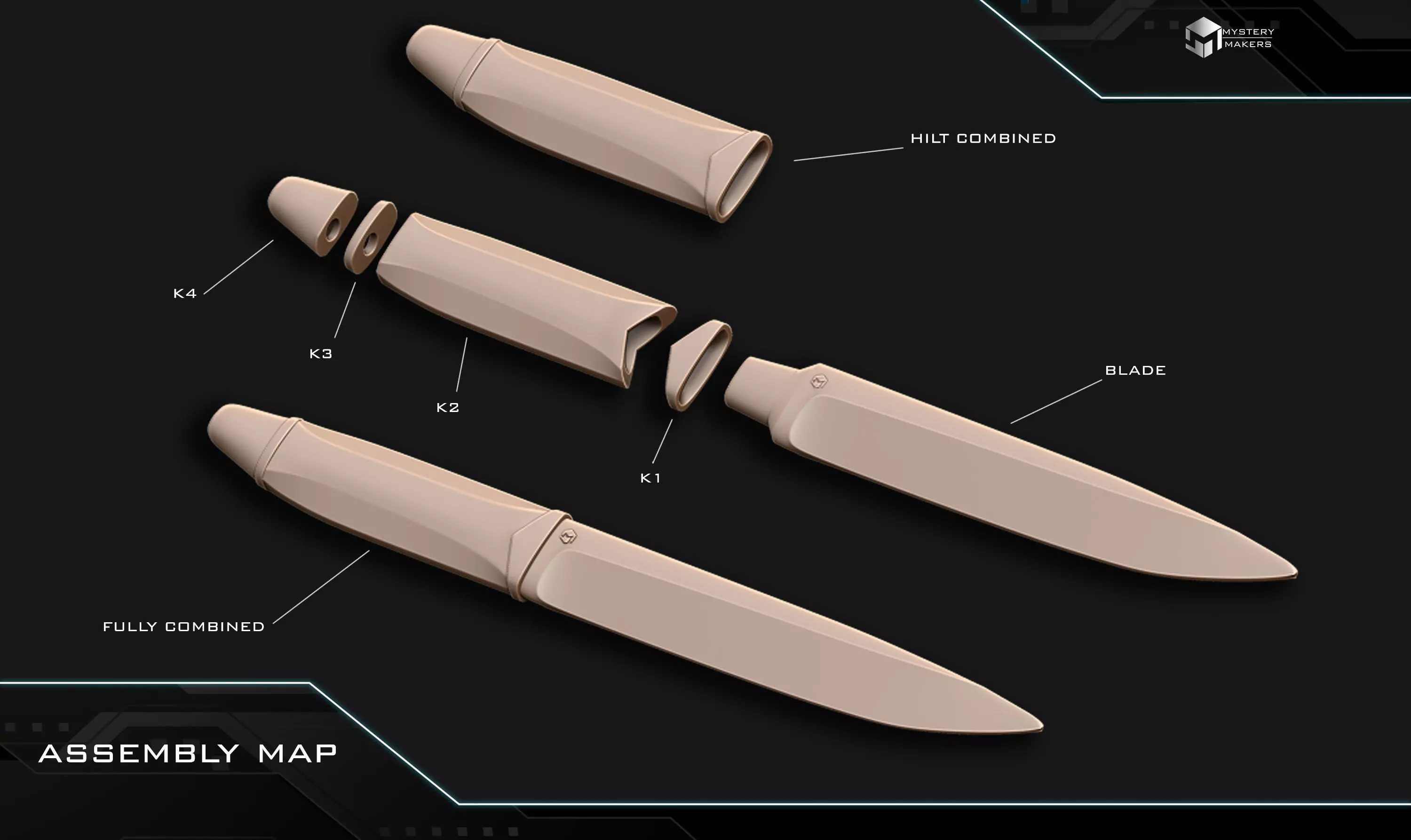 Strider sword with knife and sheath 3D print model_2