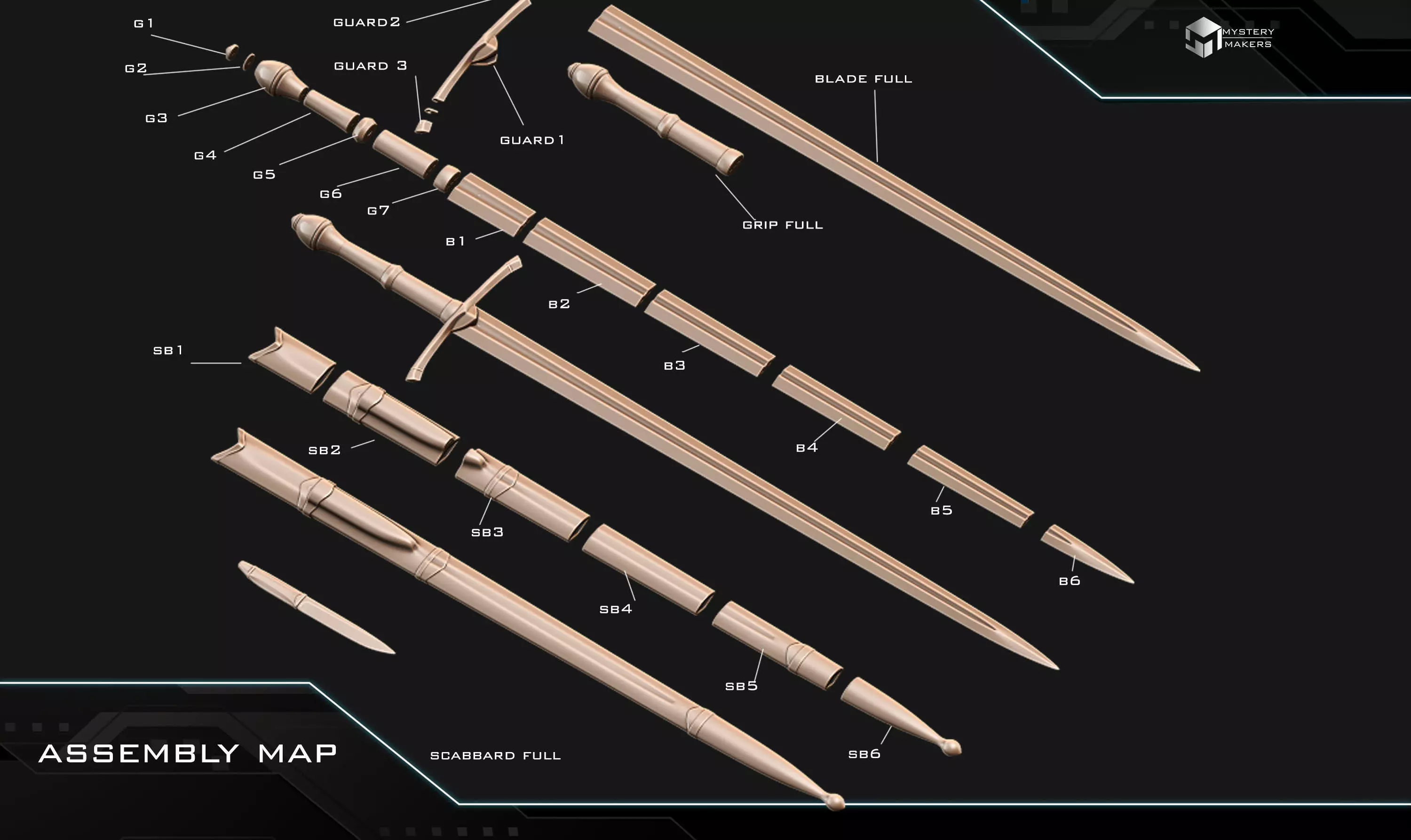 Strider sword with knife and sheath 3D print model_1