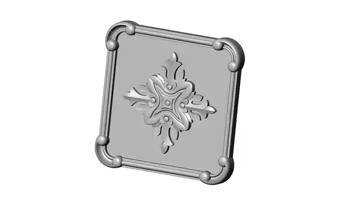 Square floral carving detailed scrolls frame rosette medallion 3D print model
